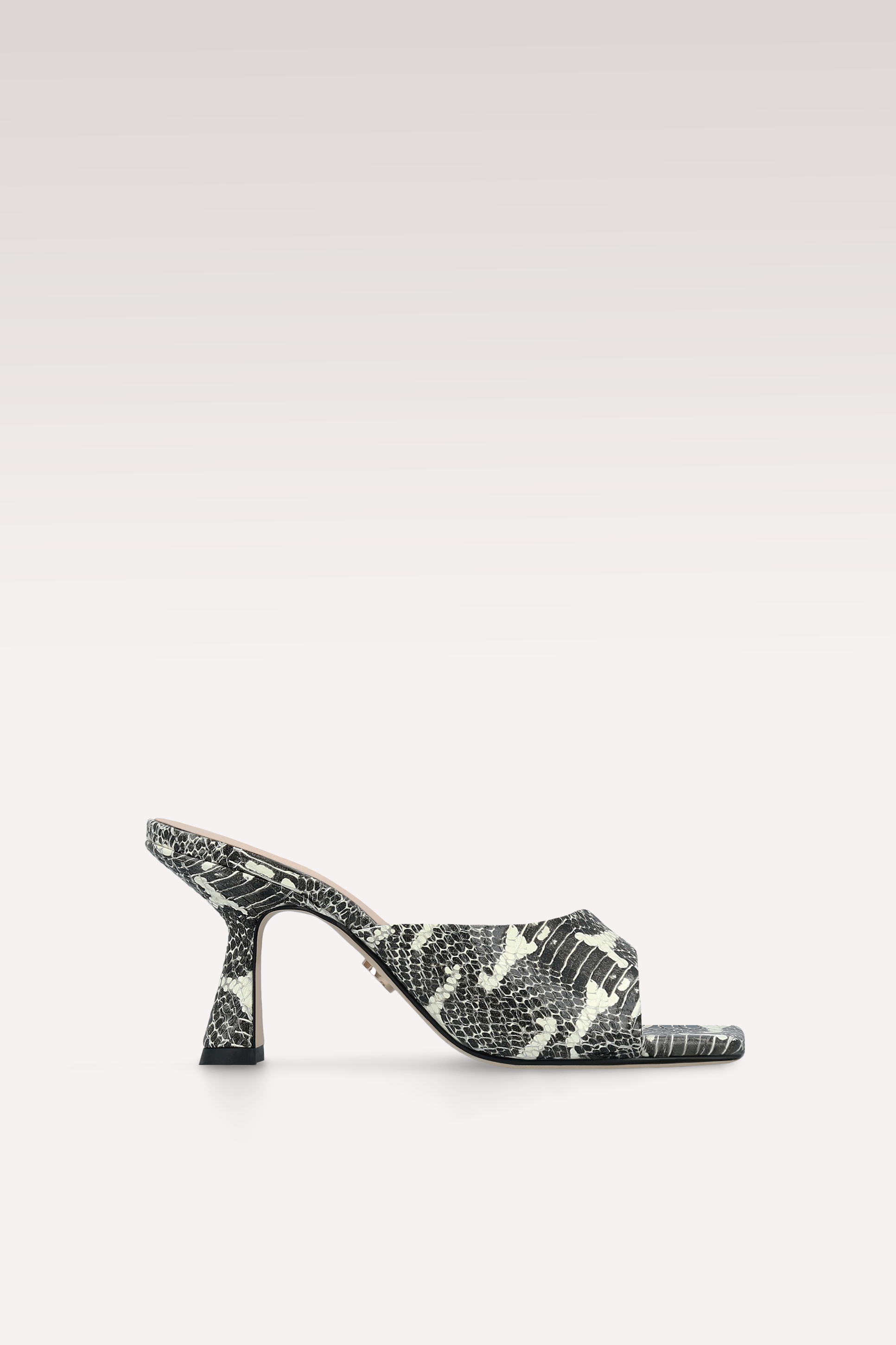 RENY BLACK AND WHITE PYTHON PRINTED LEATHER MULES