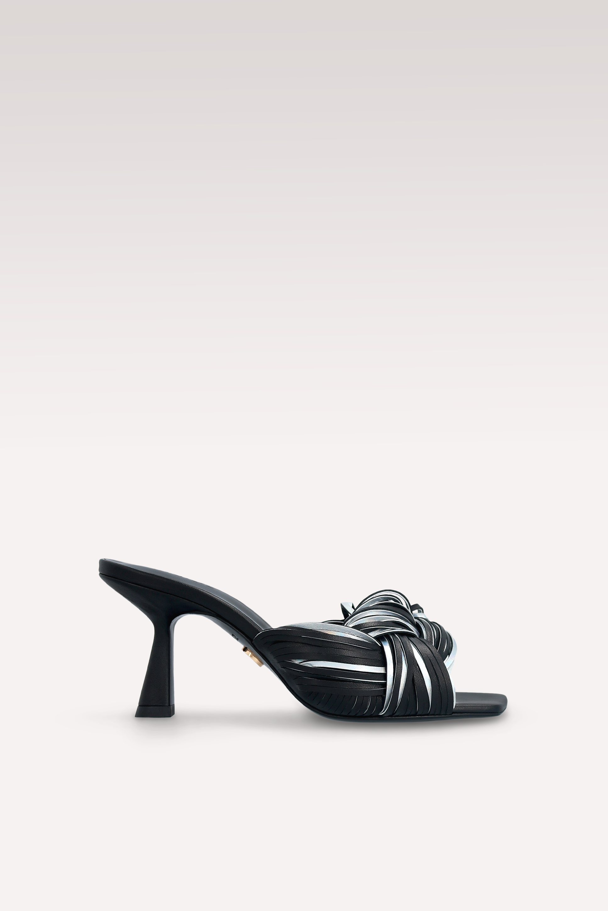 REESE BLACK NAPPA AND SILVER METALLIC LEATHER MULES
