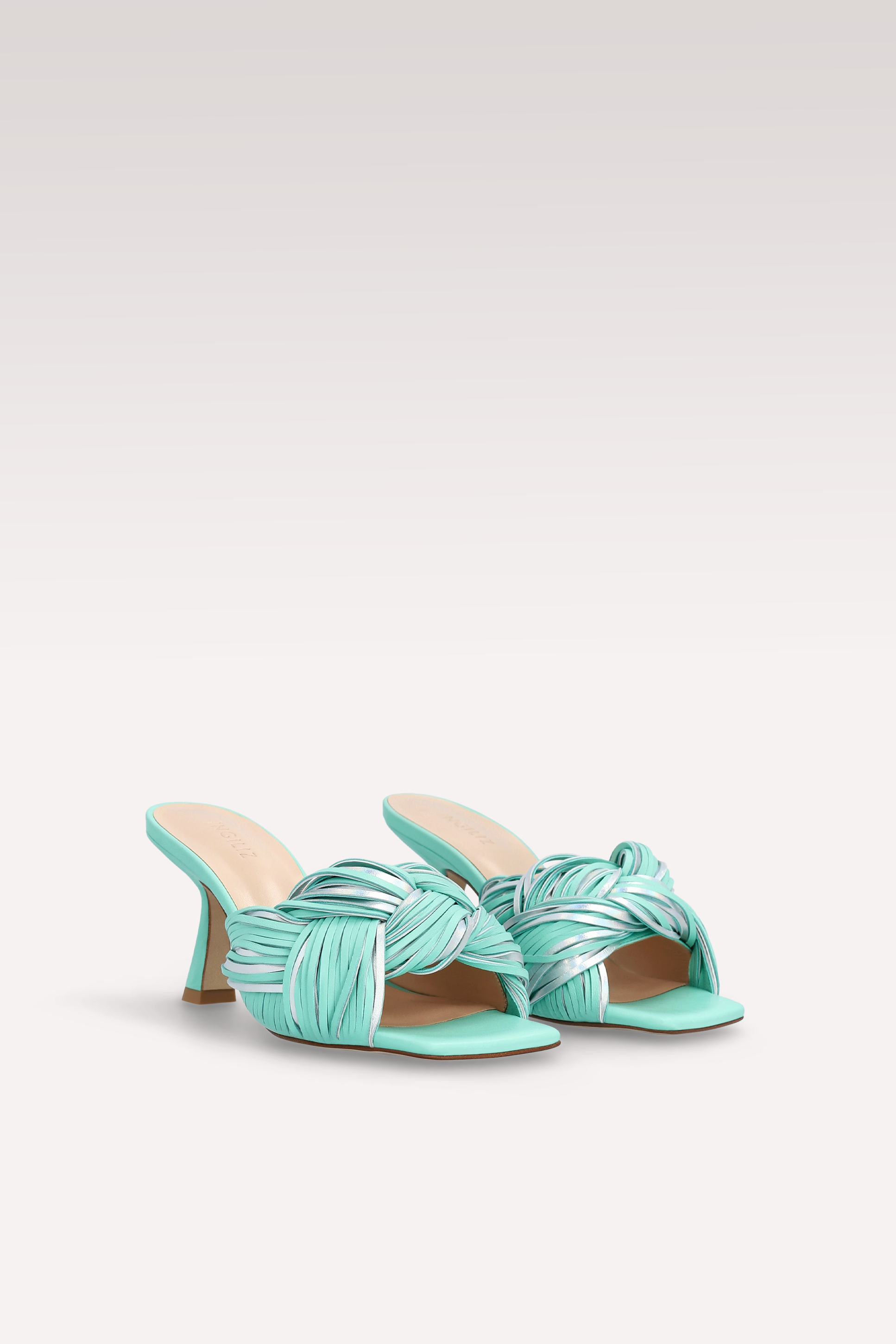 REESE ICE GREEN NAPPA AND SILVER METALLIC LEATHER MULES
