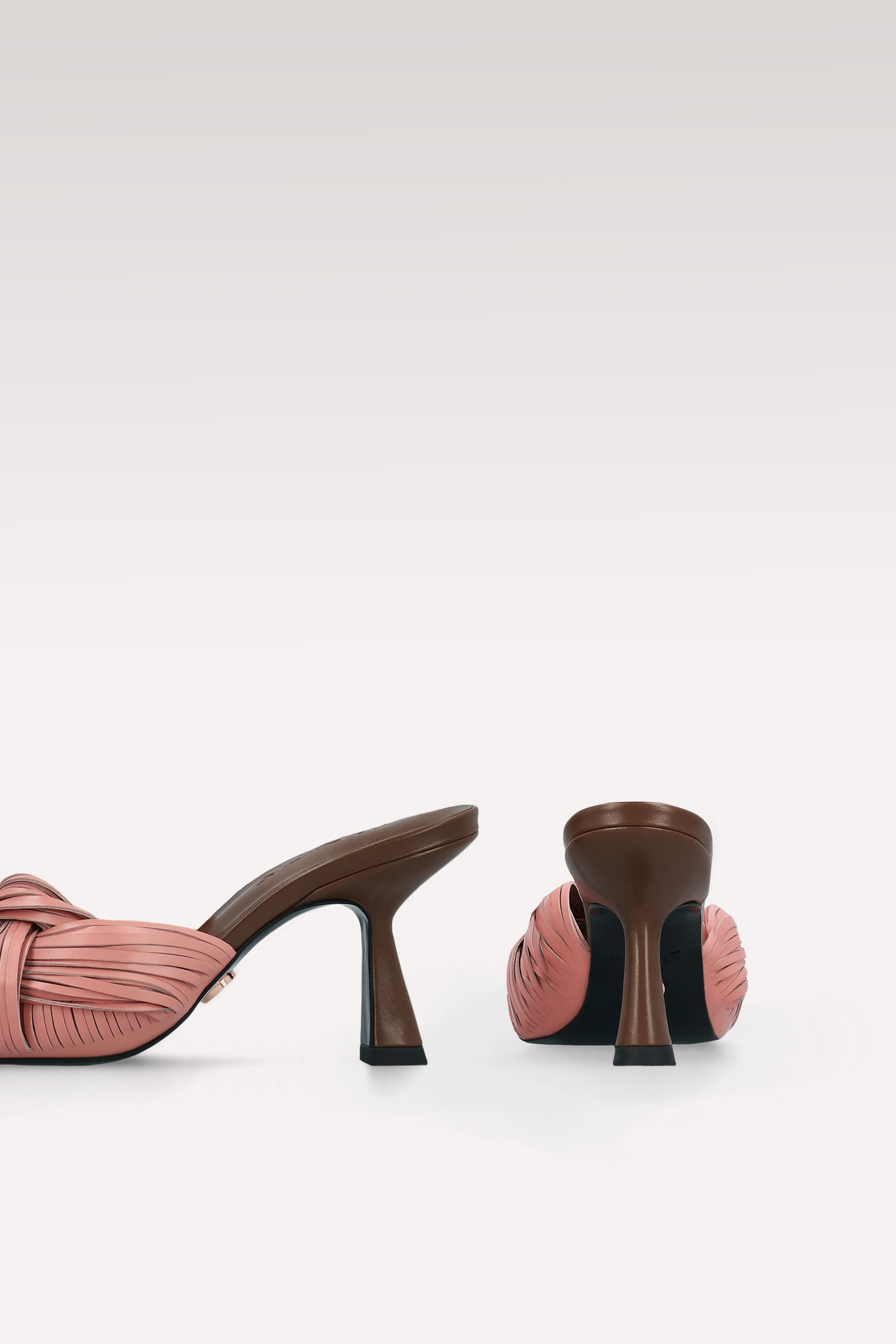 REESE DUSTY ROSE PINK AND CHOCOLATE BROWN LEATHER MULES