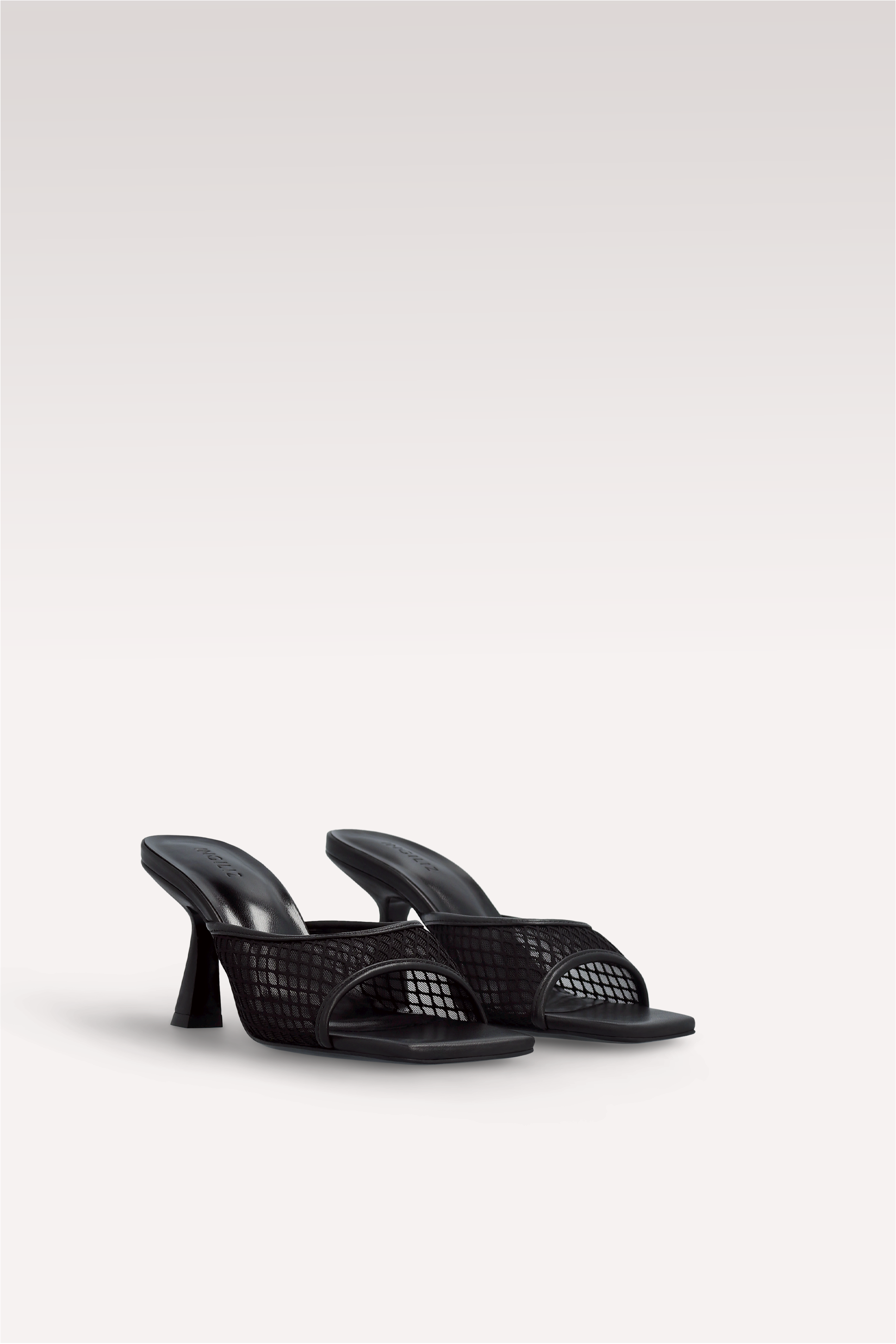 REY BLACK LEATHER AND MESH MULES