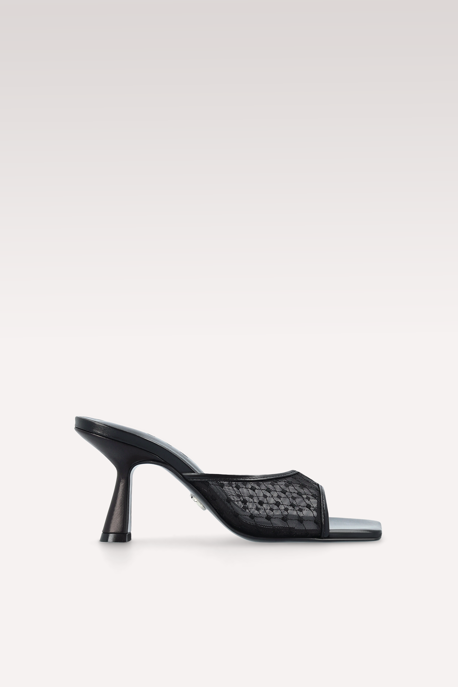 REY BLACK LEATHER AND DIAMOND MESH MULES