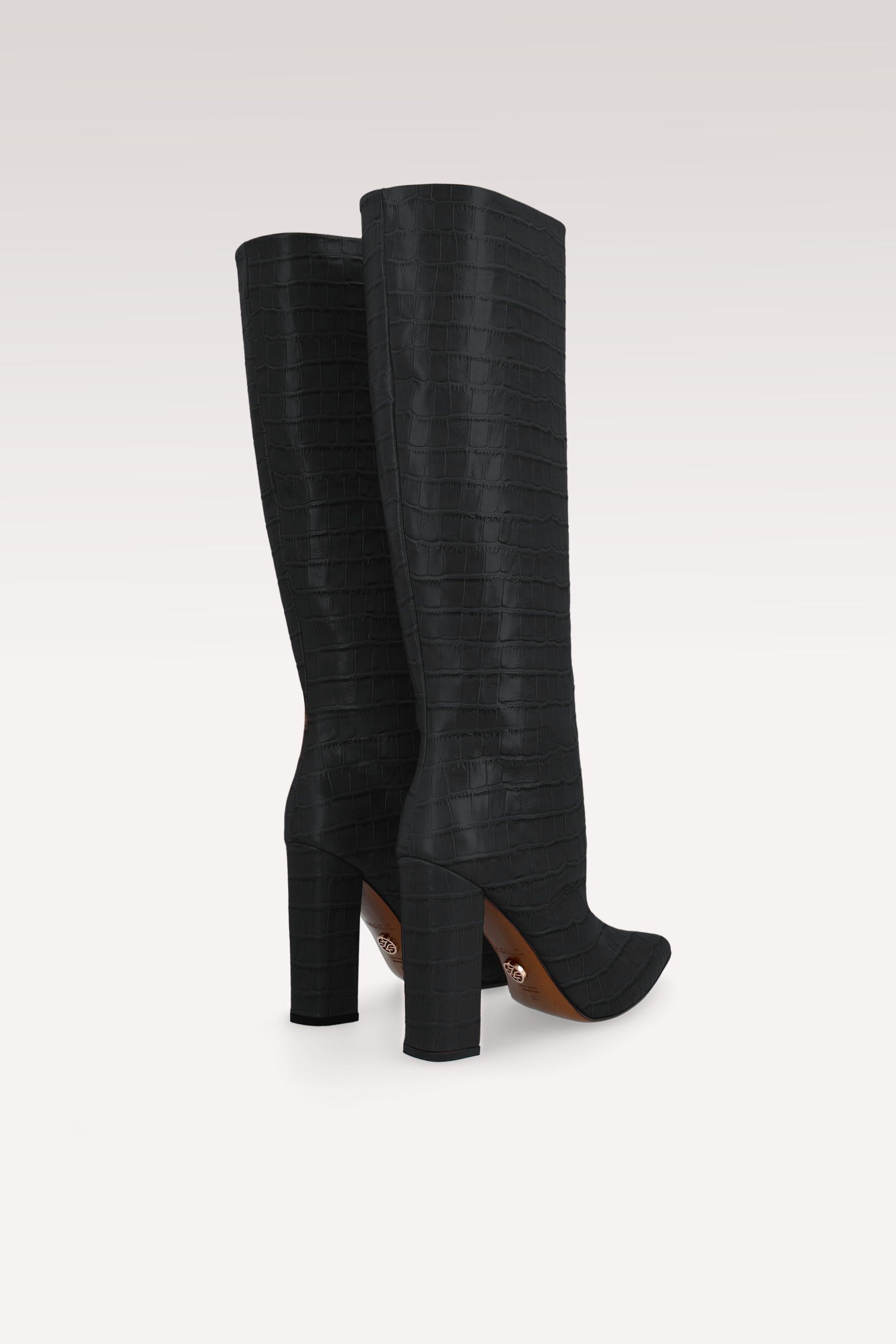 LILYANA BLACK EMBOSSED LEATHER BOOTS