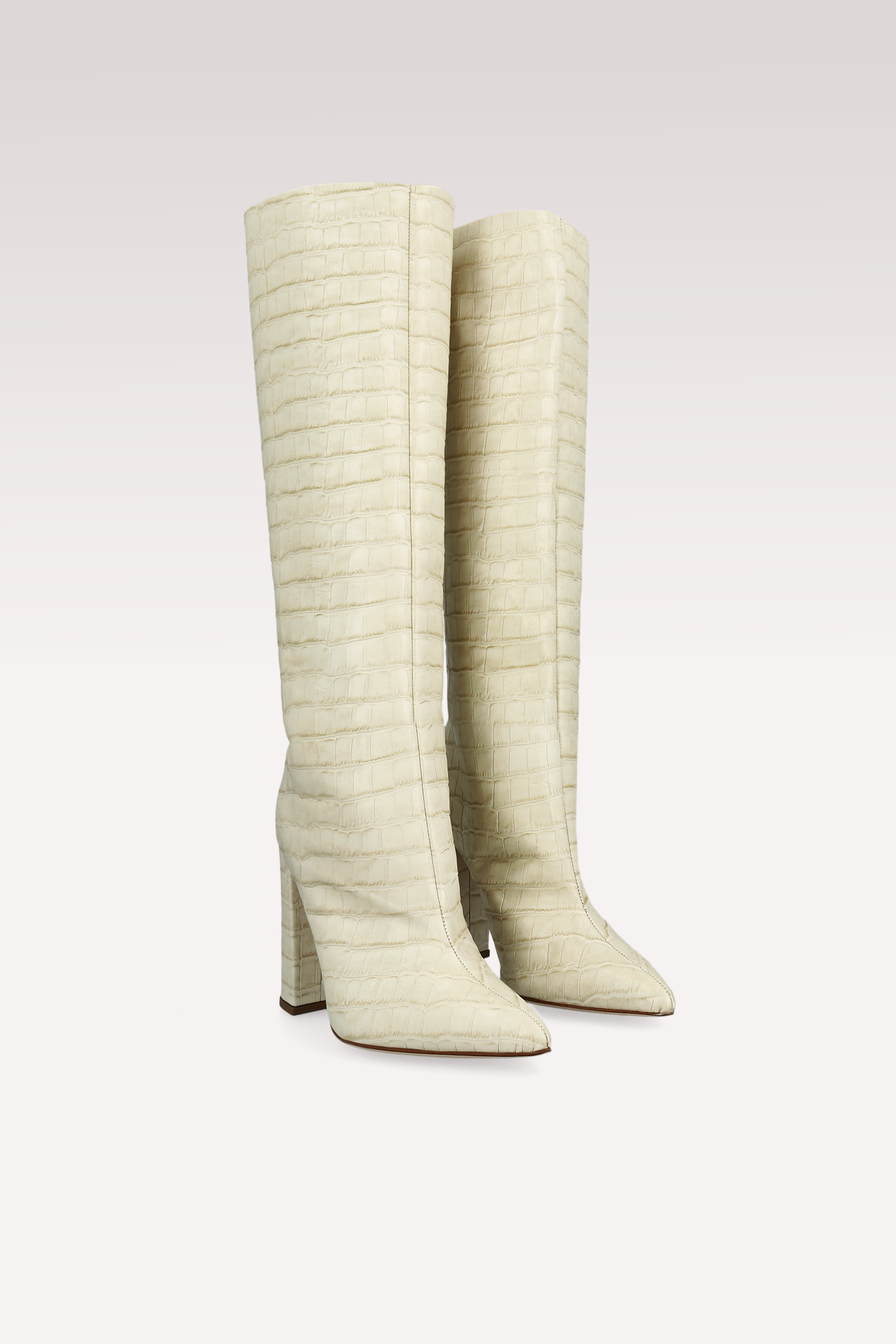 LILYANA BEIGE EMBOSSED LEATHER BOOTS