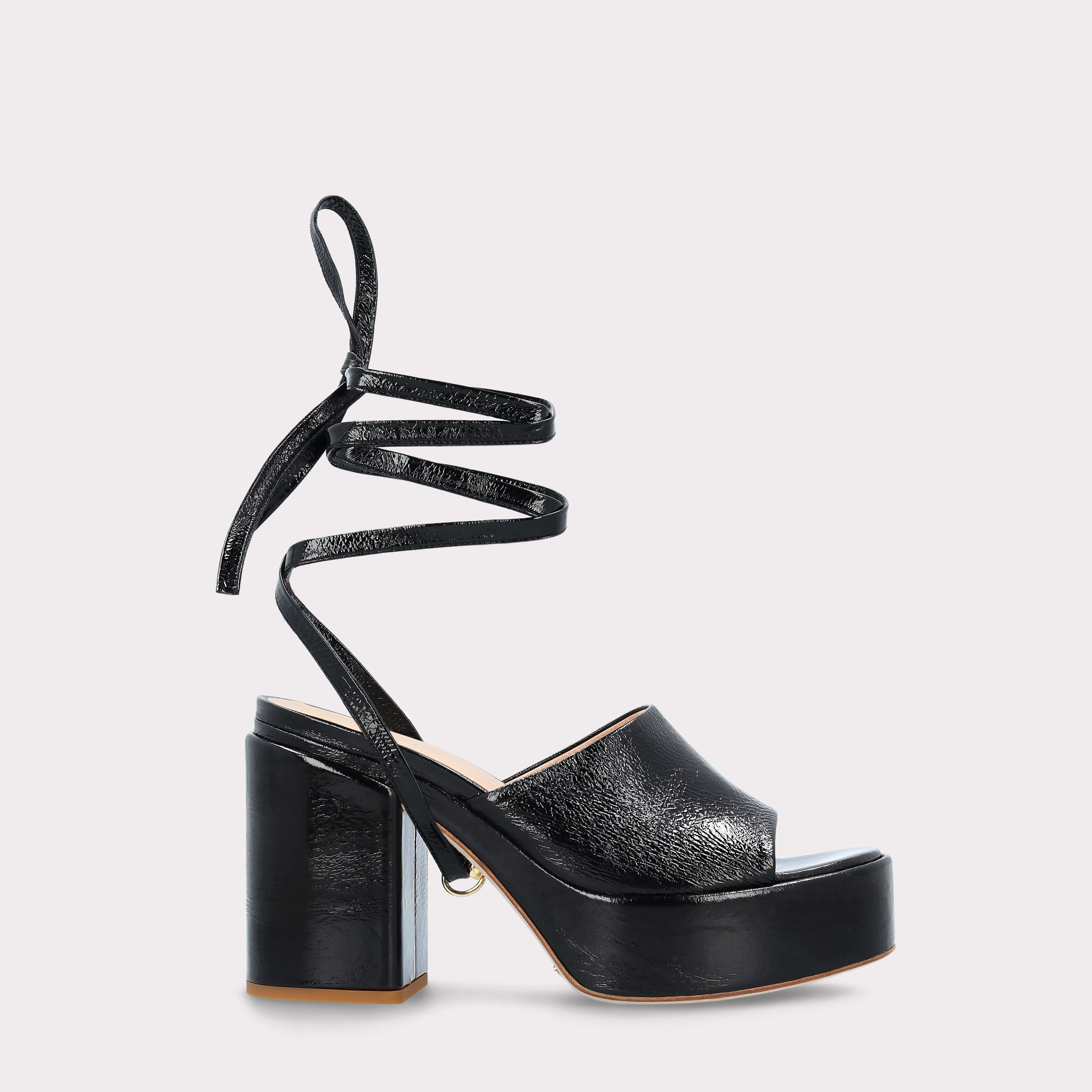 AKAADA 02 BLACK CRUSHED PATENT LEATHER SANDALS