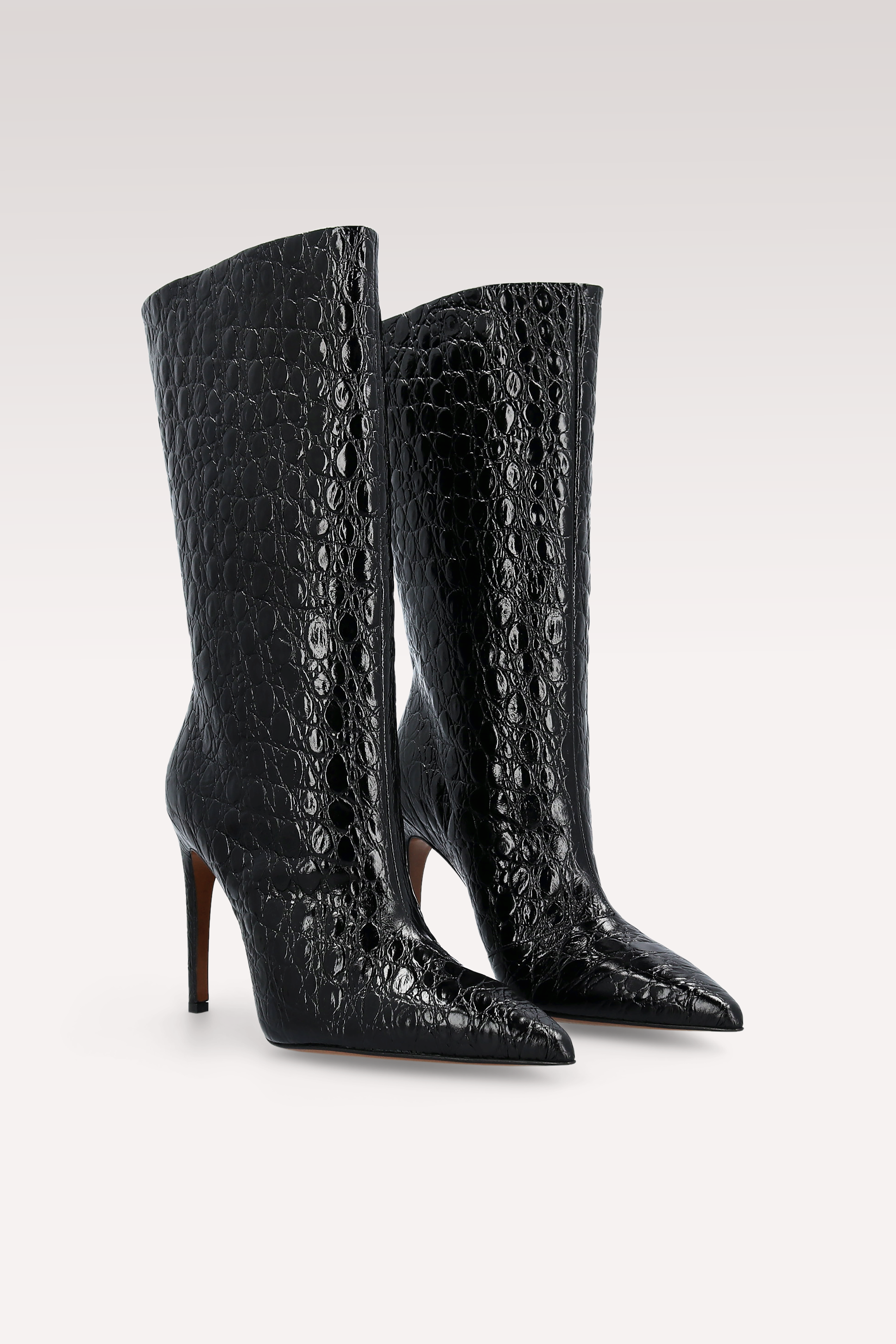 ANNIE 01 BLACK CROCO EMBOSSED LEATHER BOOTS