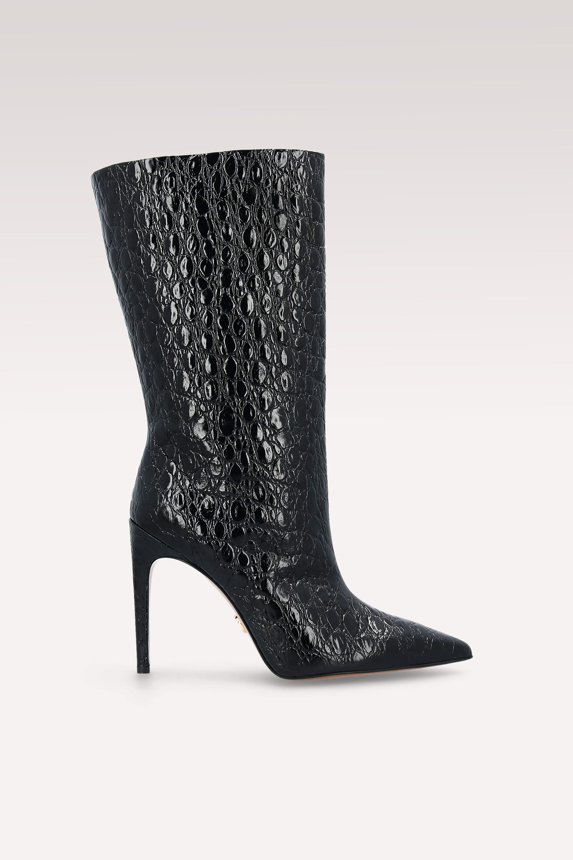 ANNIE 01 BLACK CROCO EMBOSSED LEATHER BOOTS