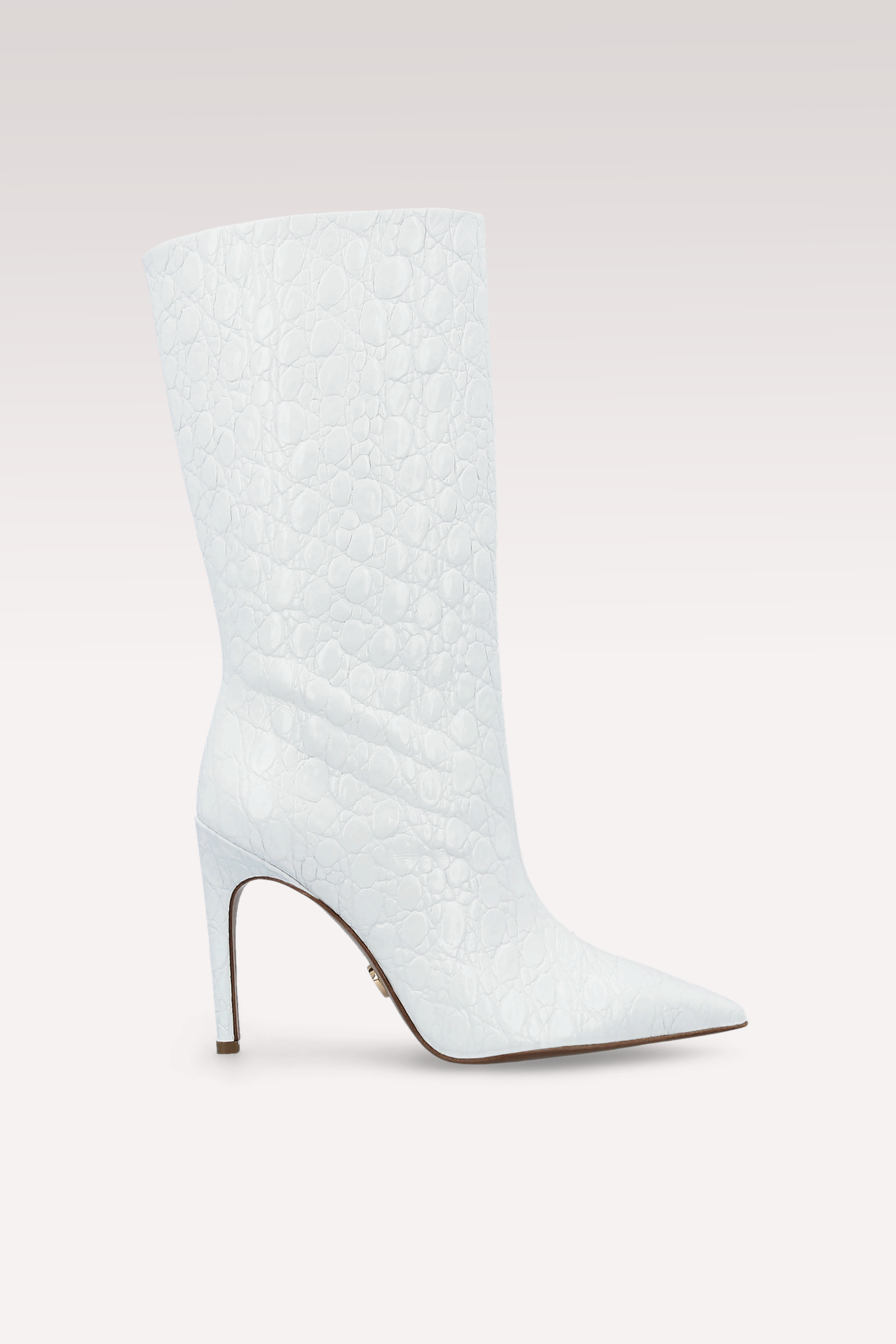ANNIE 01 WHITE CROCO EMBOSSED LEATHER BOOTS