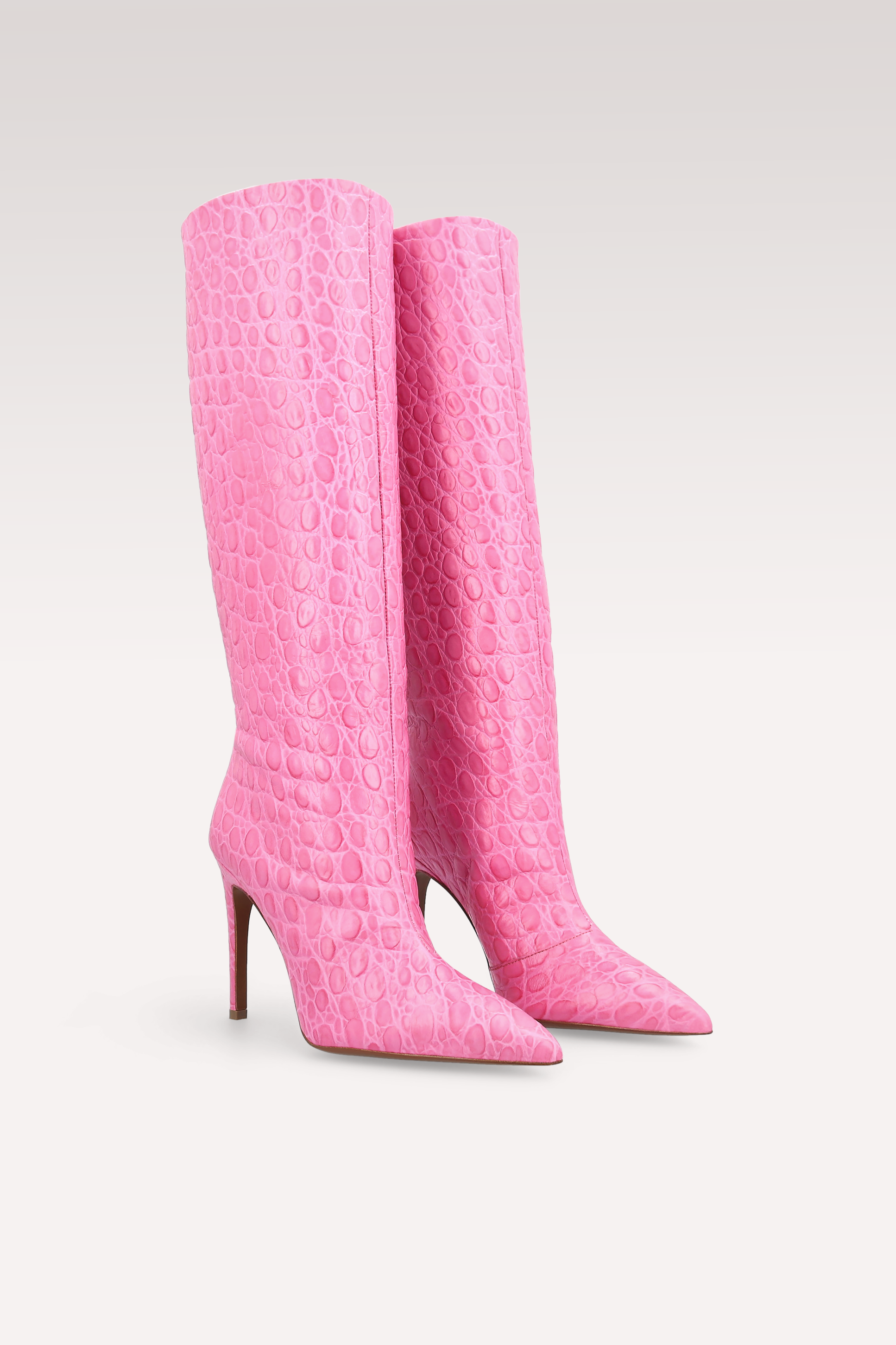 ANASTASIA 02 PINK CROCO EMBOSSED LEATHER BOOTS