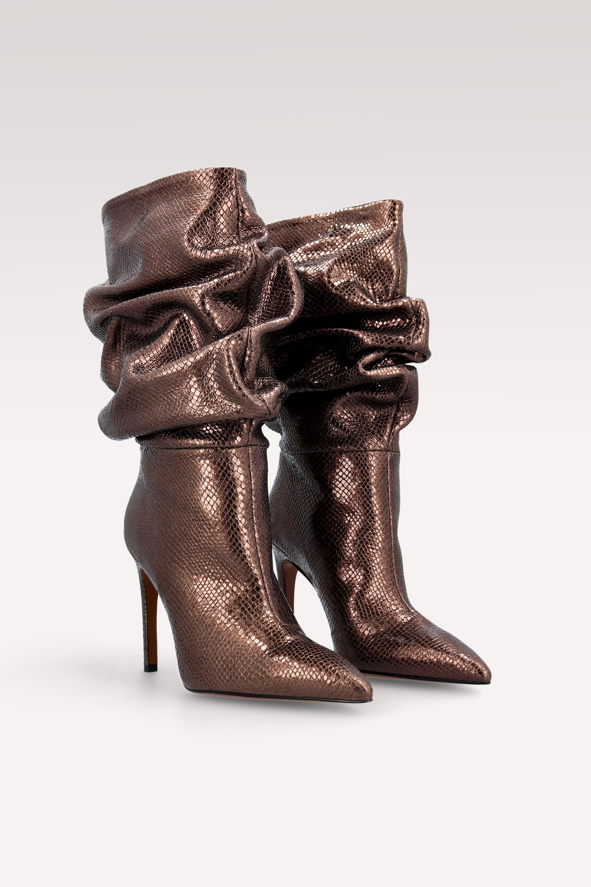 GRACE 03 BRONZE LIZZARD EMBOSSED LEATHER BOOTS