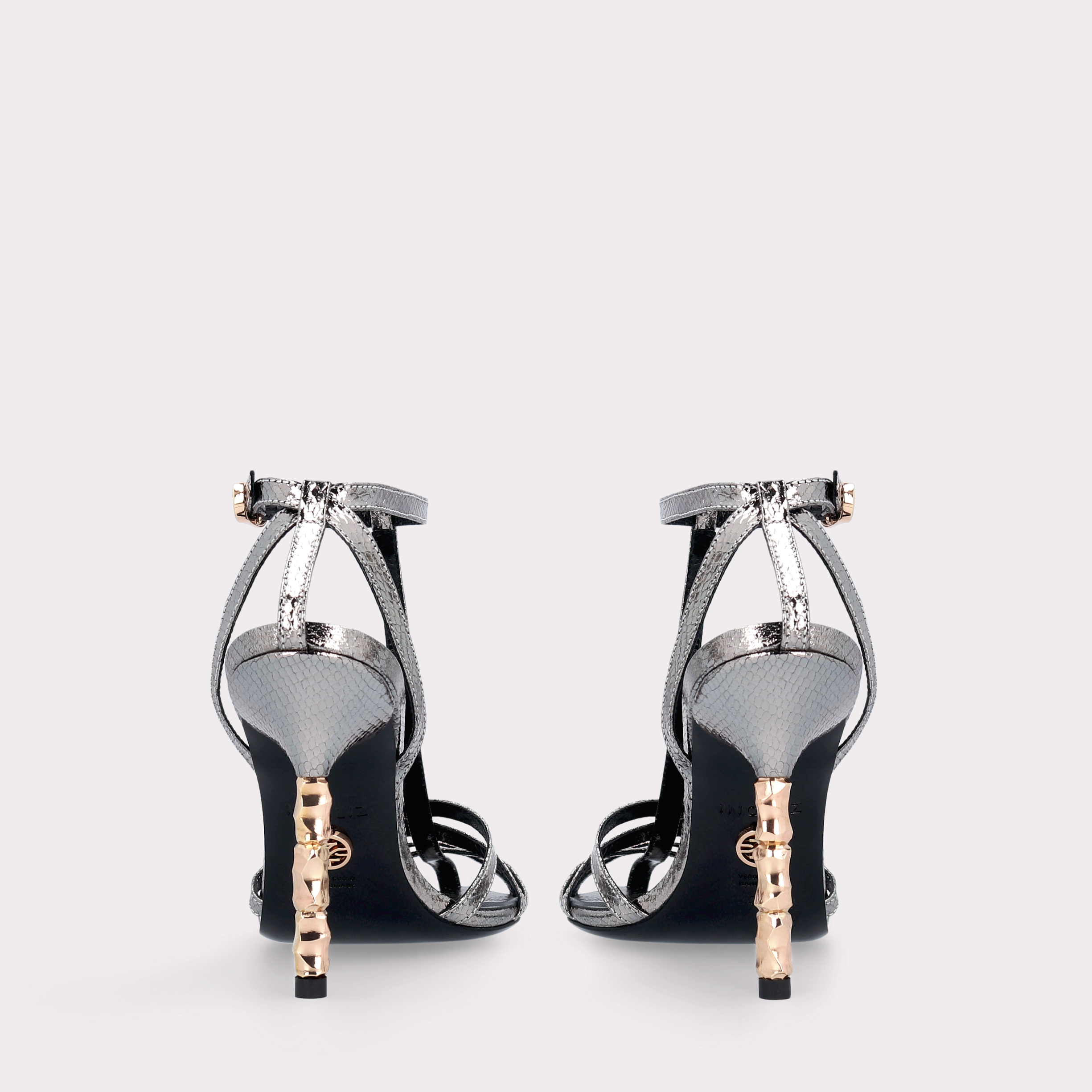 ADA 100 VIPER MIRROR DARK SILVER LEATHER SANDALS