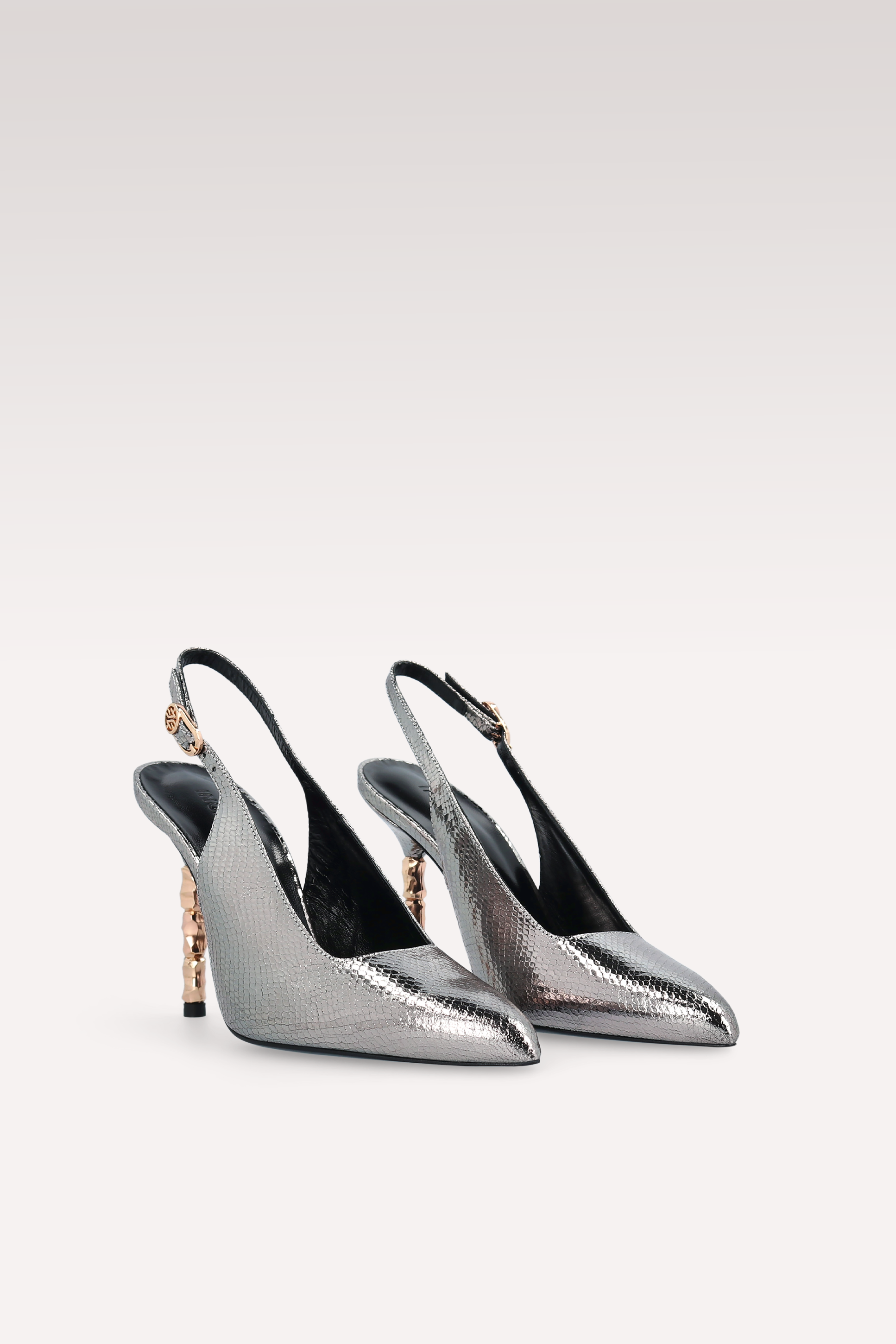 ASTRID 100 VIPER MIRROR DARK SILVER LEATHER PUMPS