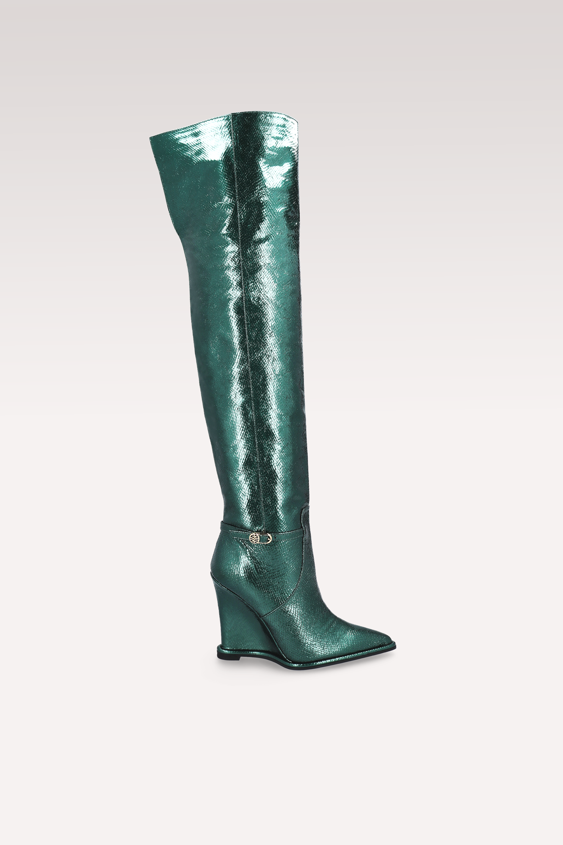 MONA LISA 02 MOS GREEN MINI VIPER EMBOSSED LEATHER BOOTS