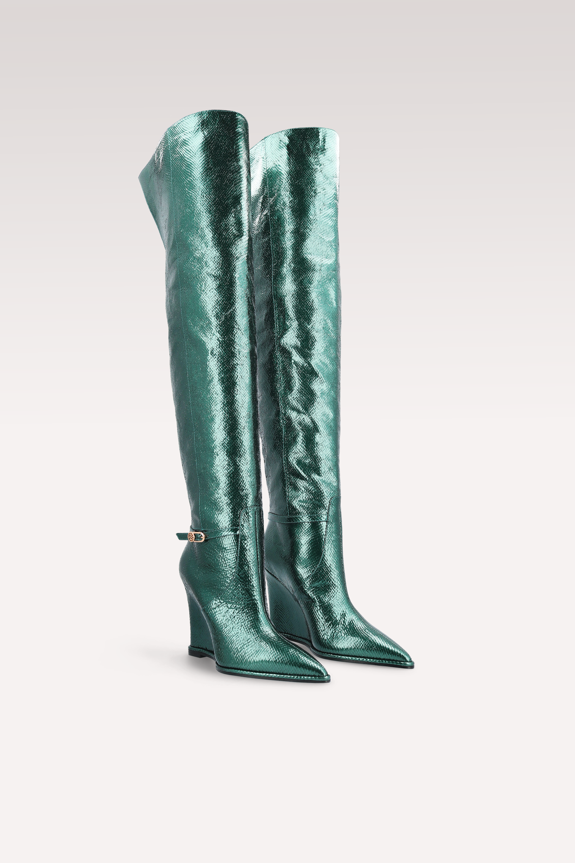 MONA LISA 02 MOS GREEN MINI VIPER EMBOSSED LEATHER BOOTS