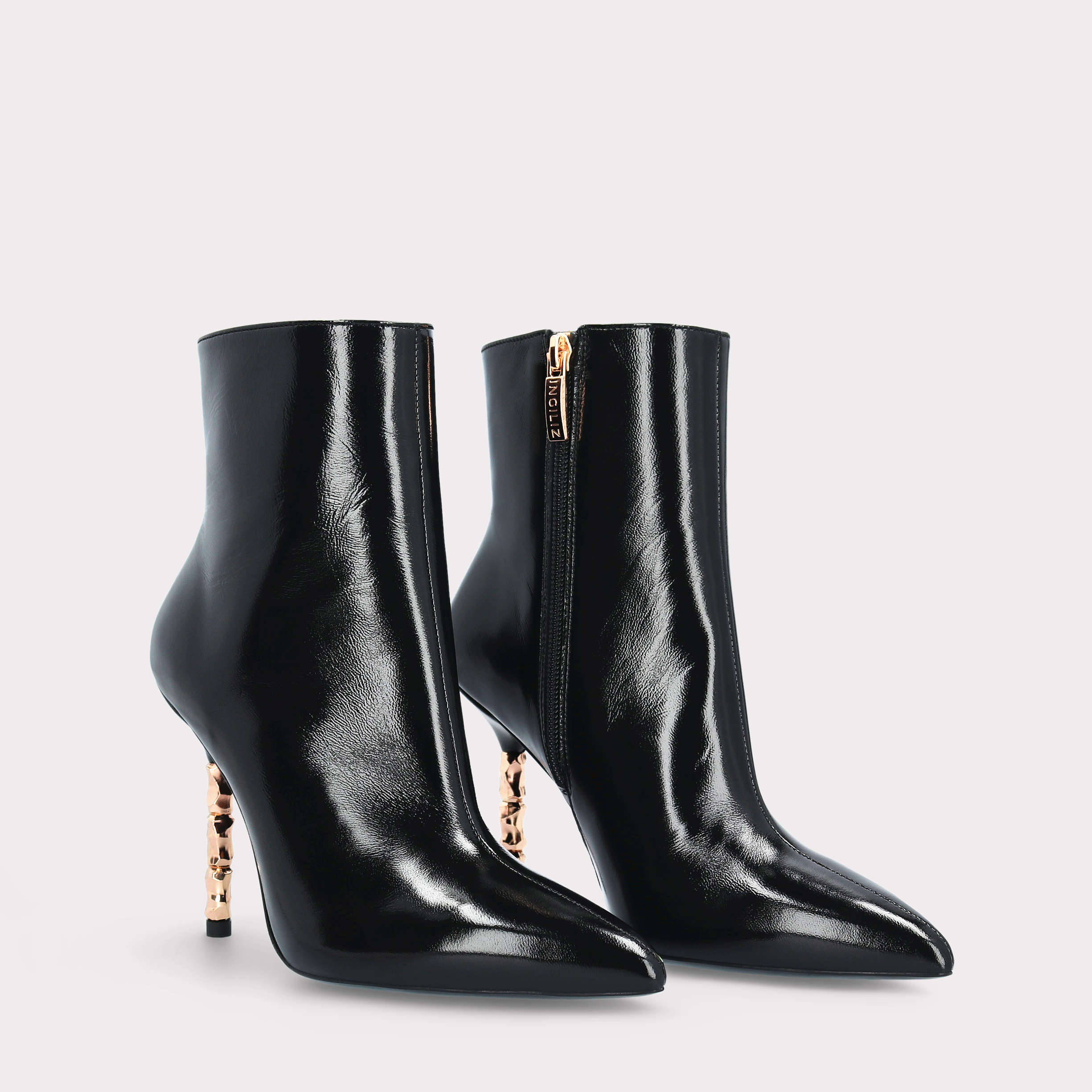 ASTRID ZIP 01  BLACK GLOSS LEATHER ANKLE BOOTS