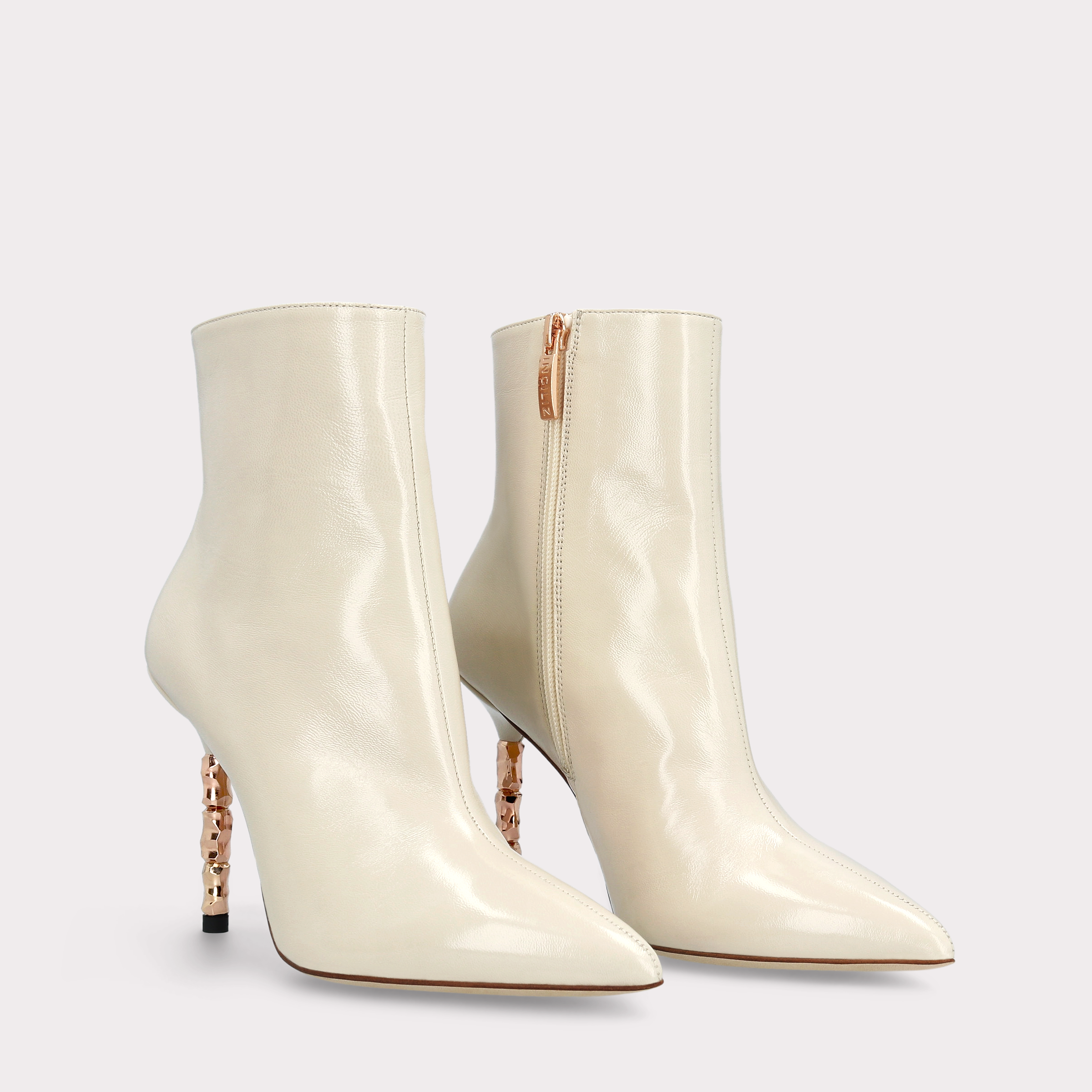 ASTRID ZIP 01 BEIGE GLOSS LEATHER ANKLE BOOTS