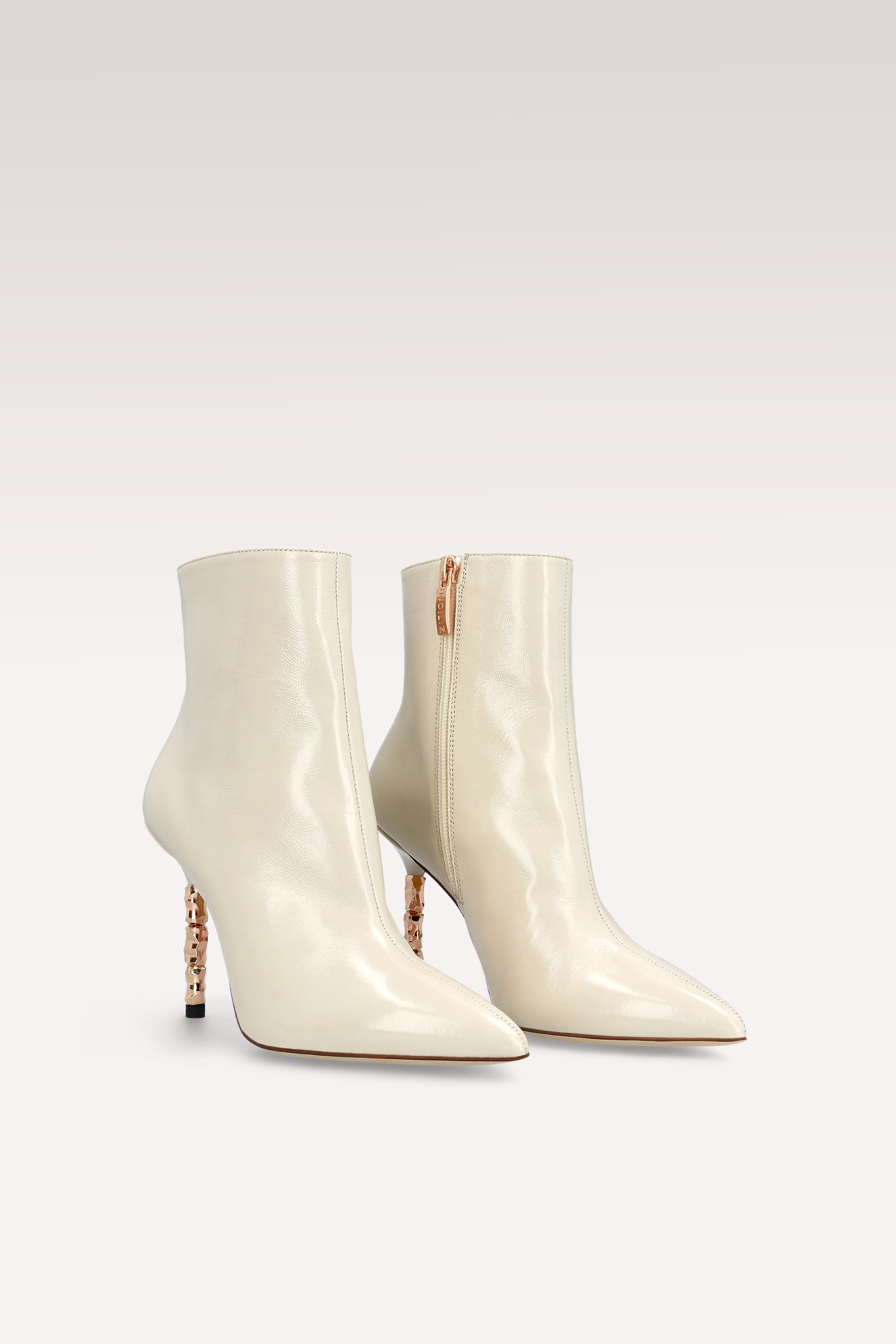 ASTRID ZIP 01 BEIGE GLOSS LEATHER ANKLE BOOTS