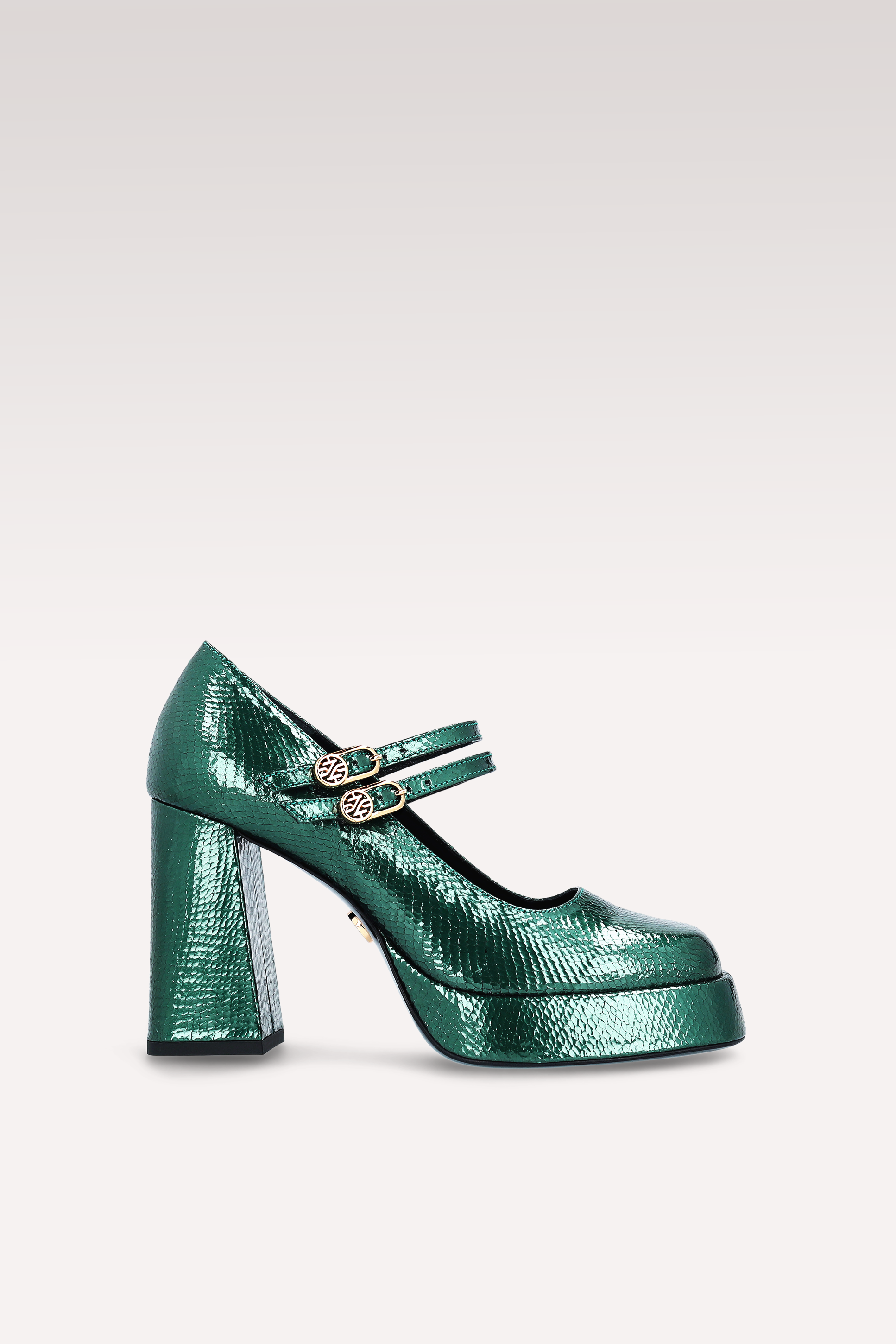CINDY BEBE 01 MOSS GREEN MINI VIPER EMBOSSED LEATHER PLATFORM PUMPS
