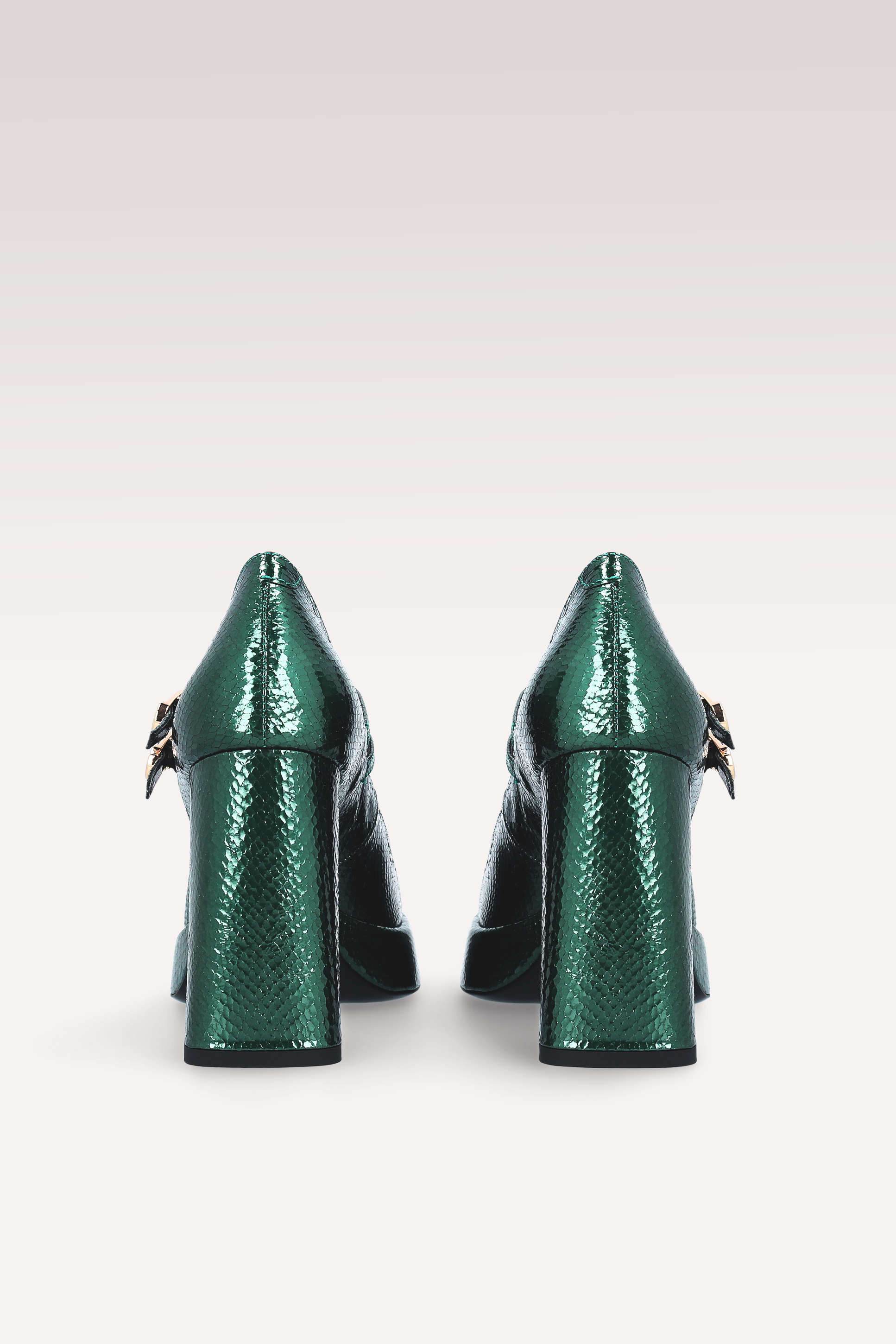 CINDY BEBE 01 MOSS GREEN MINI VIPER EMBOSSED LEATHER PLATFORM PUMPS