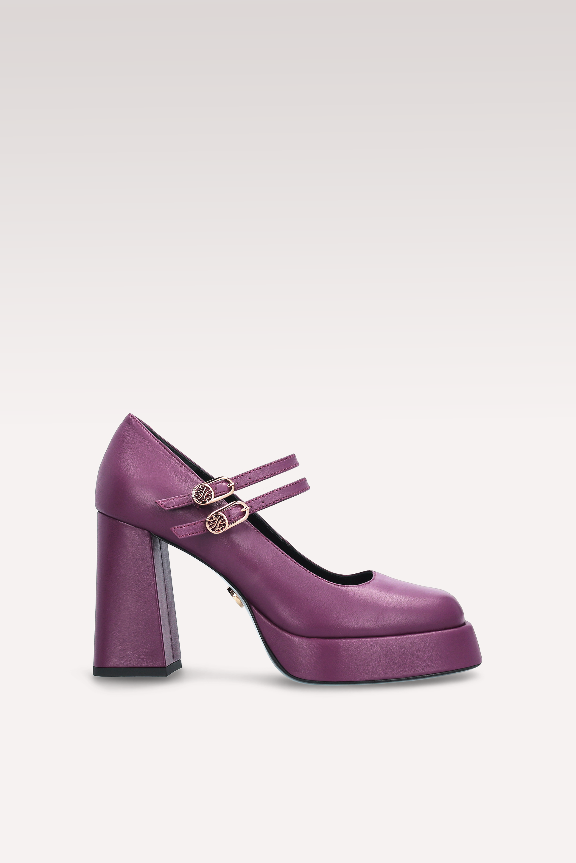 CINDY BEBE 01  PURPLE LEATHER PLATFORM PUMPS
