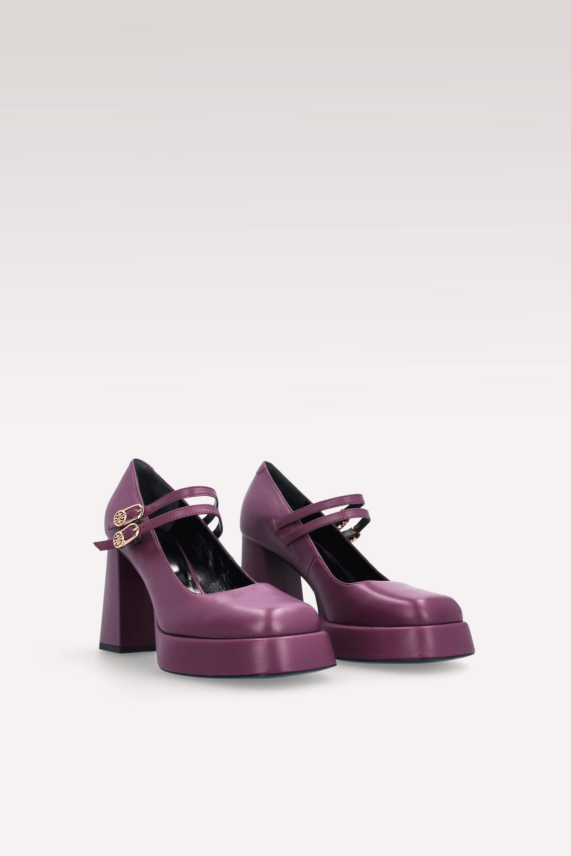 CINDY BEBE 01  PURPLE LEATHER PLATFORM PUMPS