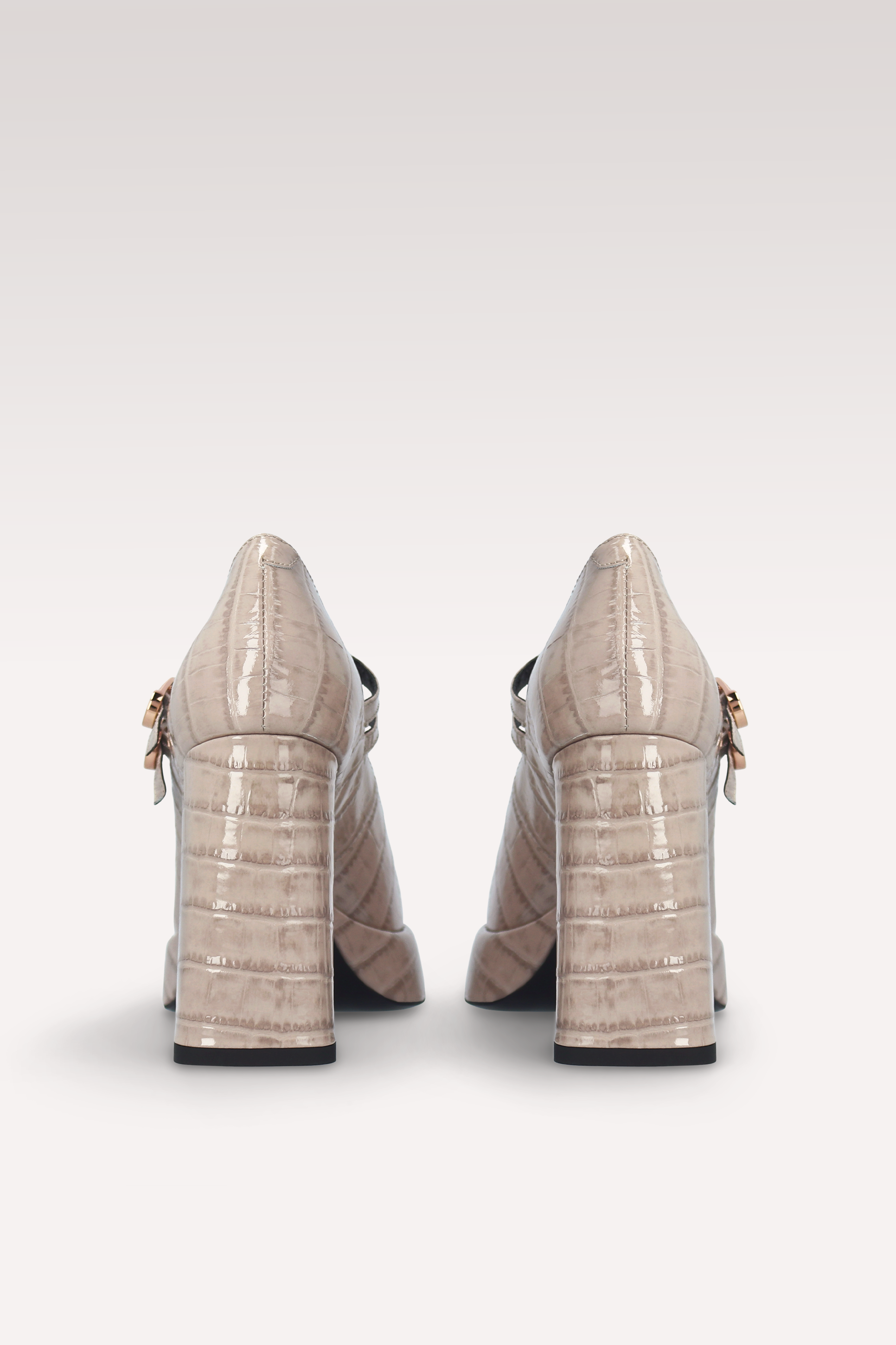 CINDY BEBE 02 BEIGE PATENT CROCO EMBOSSED LEATHER PLATFORM PUMPS