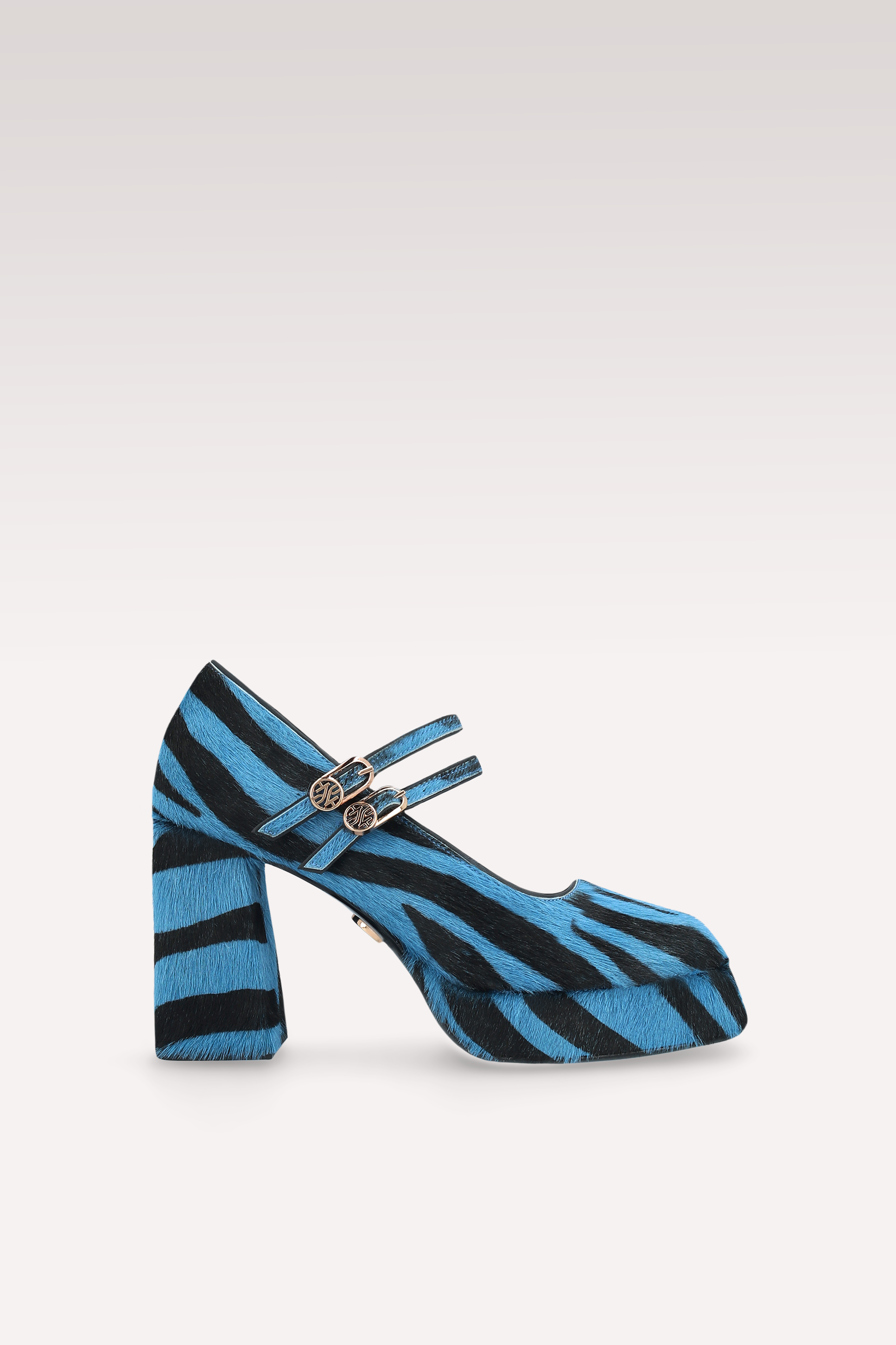 CINDY BEBE TWO 01 BLUE ZEBRA PRINT CALF HAIR PUMPS