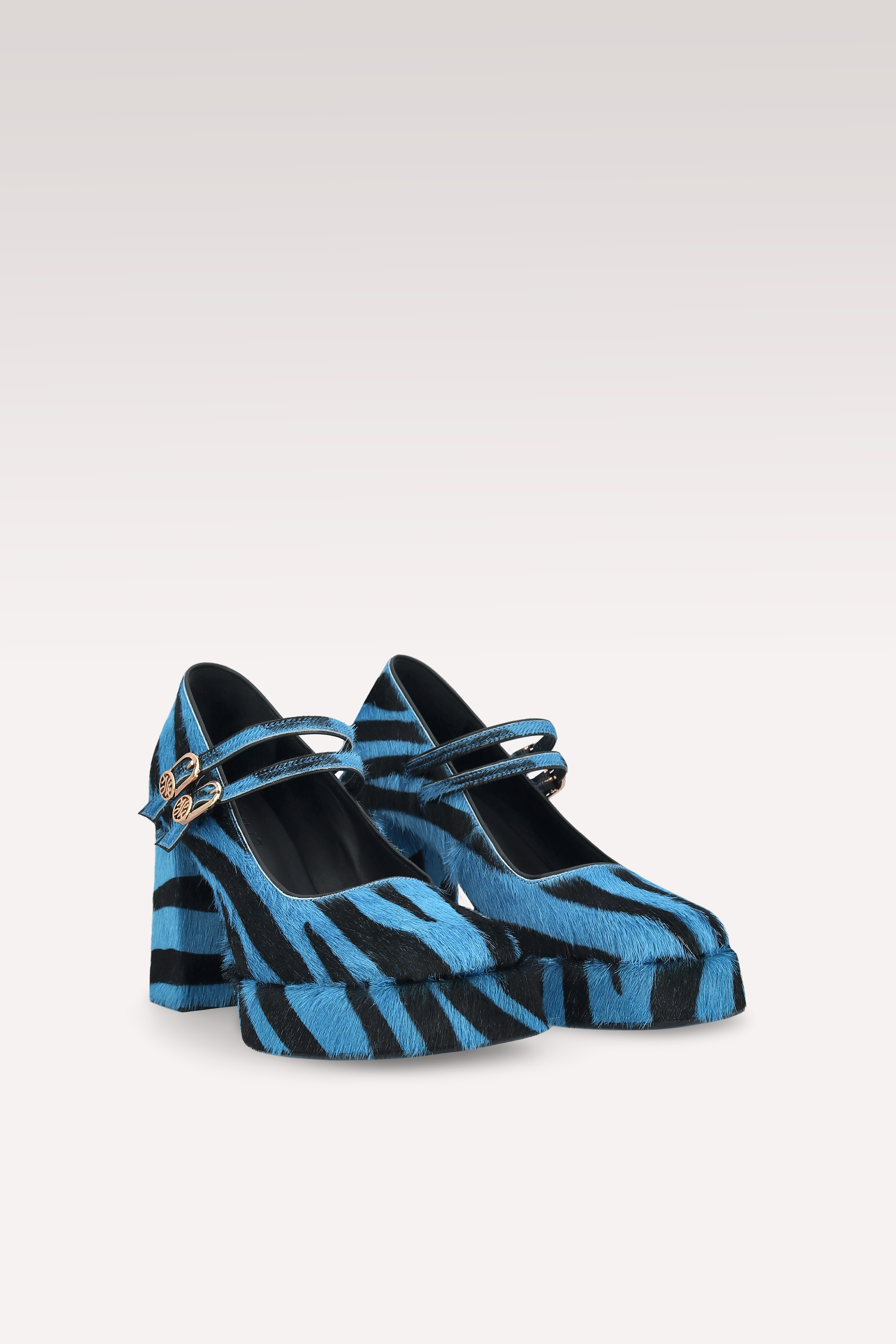 CINDY BEBE TWO 01 BLUE ZEBRA PRINT CALF HAIR PUMPS