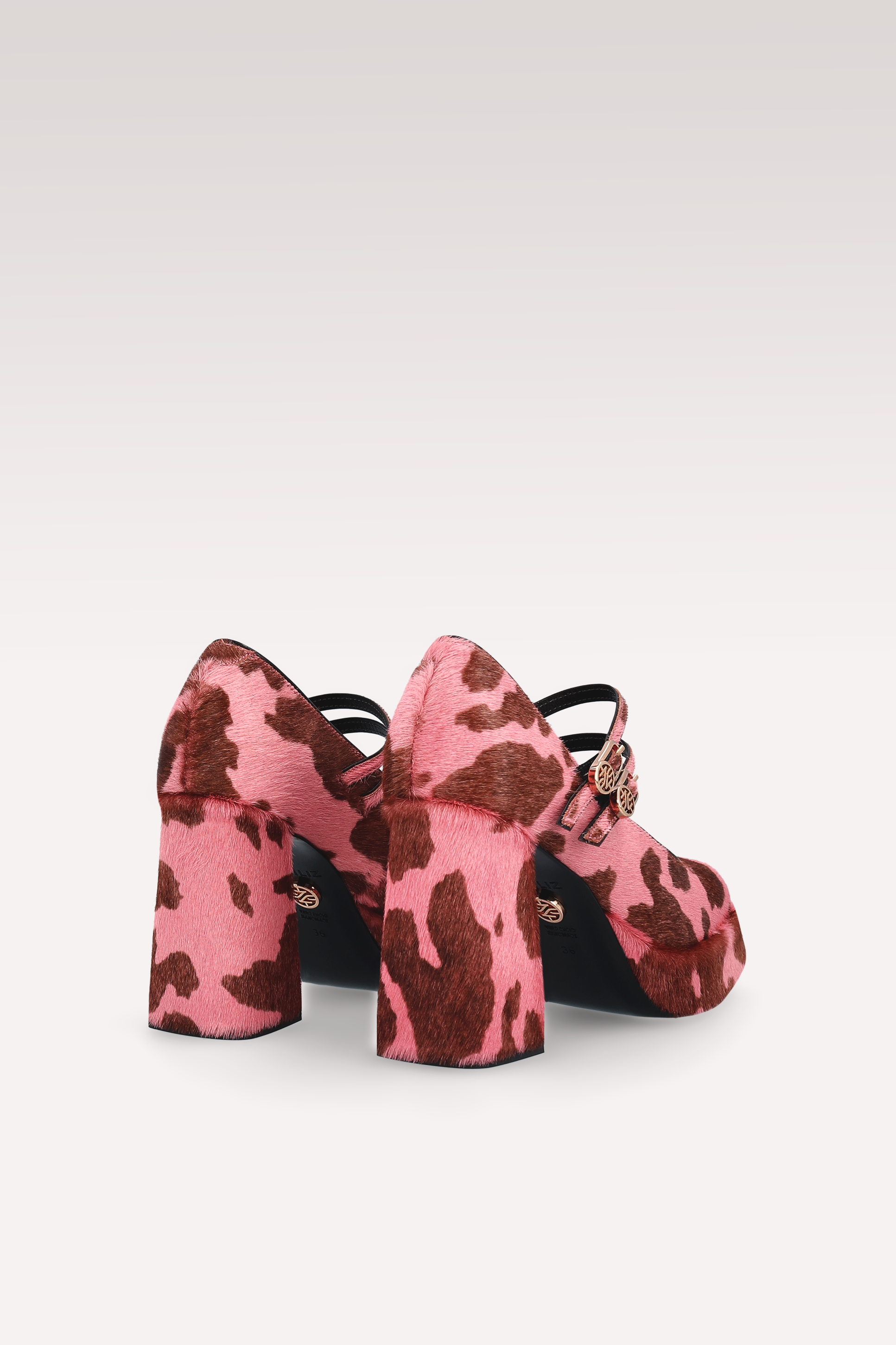 CINDY BEBE 01 PINK COW PRINT CALF HAIR PLATFORM PUMPS
