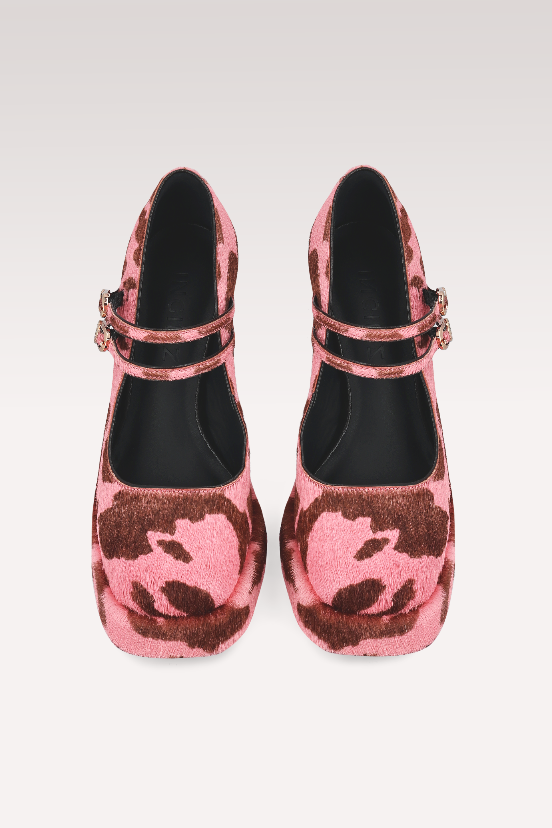 CINDY BEBE 01 PINK COW PRINT CALF HAIR PLATFORM PUMPS