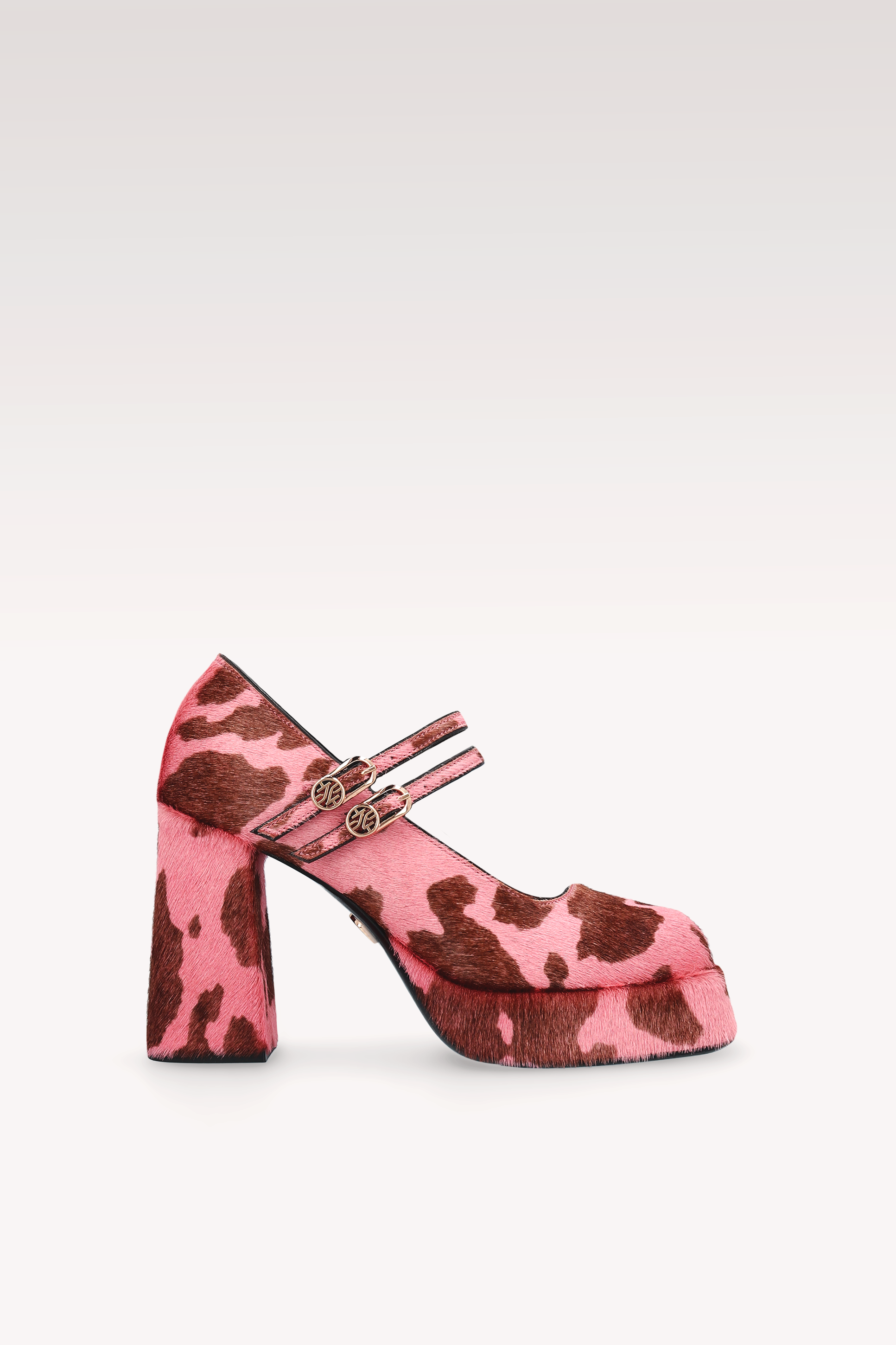 CINDY BEBE 01 PINK COW PRINT CALF HAIR PLATFORM PUMPS