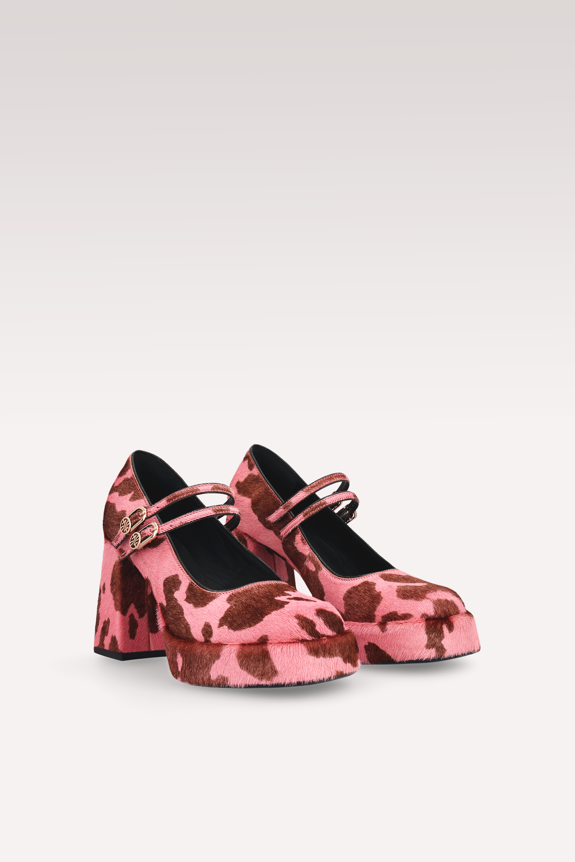 CINDY BEBE 01 PINK COW PRINT CALF HAIR PLATFORM PUMPS