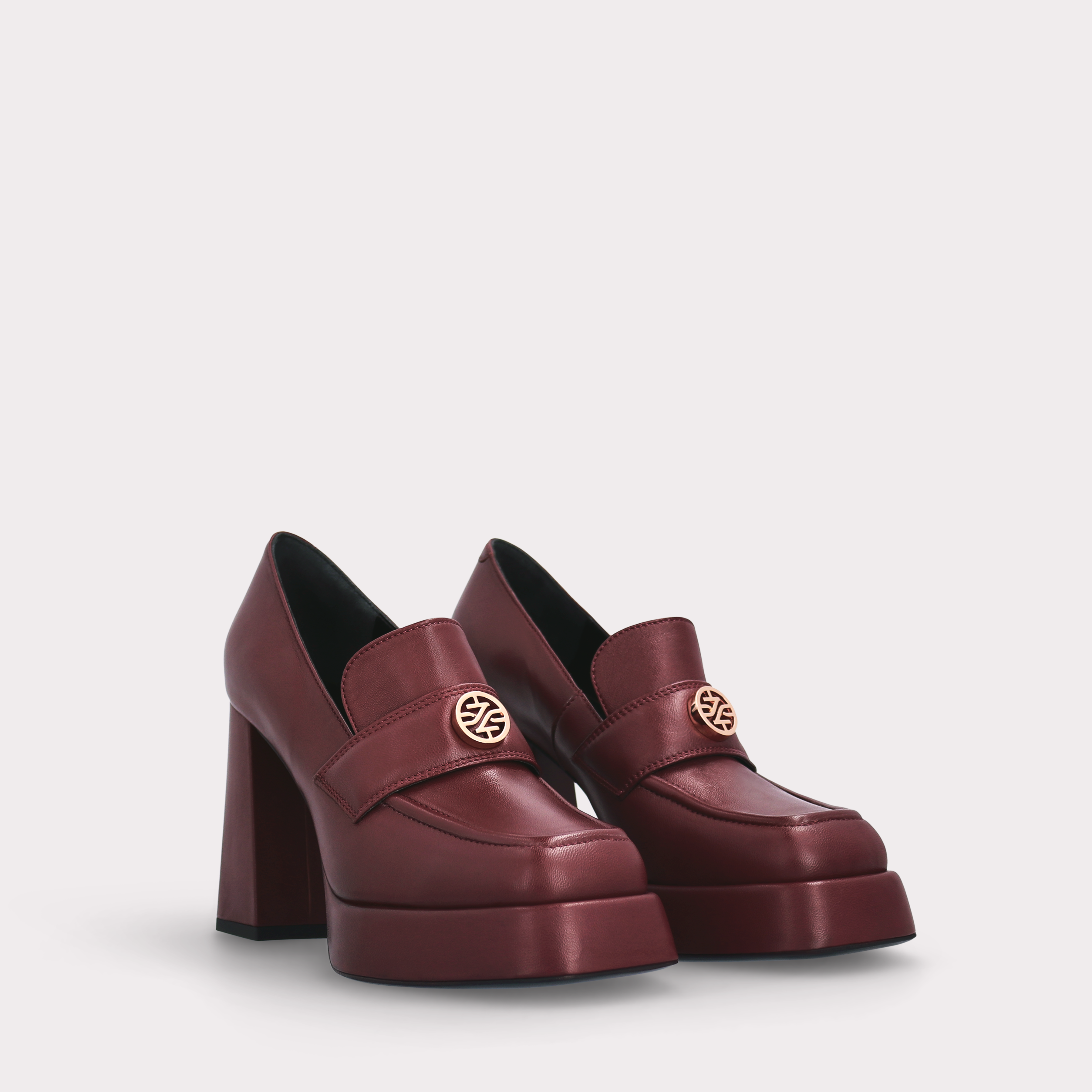 CINDY MOK 02 BURGUNDY SMOOTH LEATHER PLATFORM PUMPS