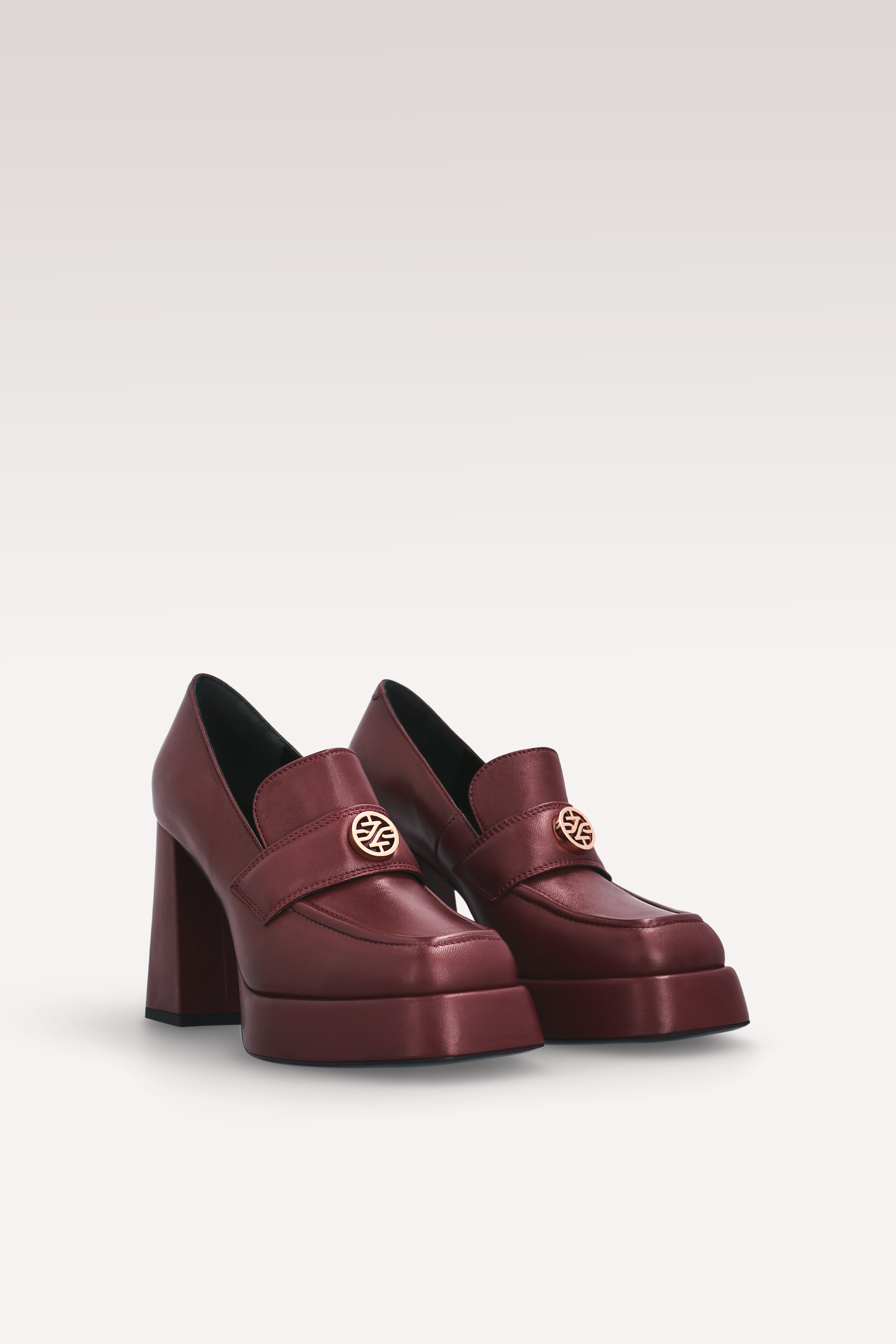 CINDY MOK 02 BURGUNDY SMOOTH LEATHER PLATFORM PUMPS