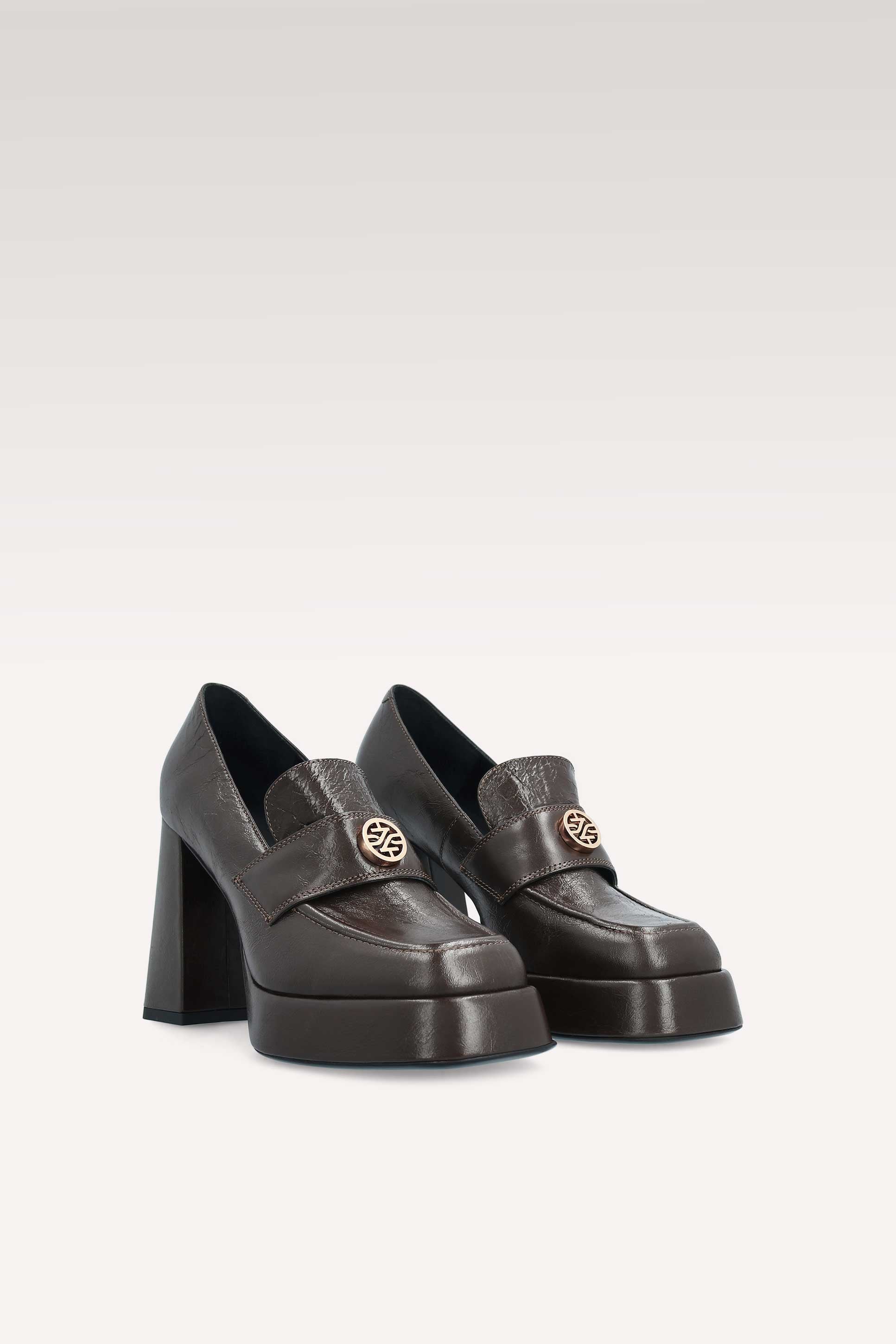 CINDY MOK 02 DARK BROWN SMOOTH LEATHER PLATFORM PUMPS
