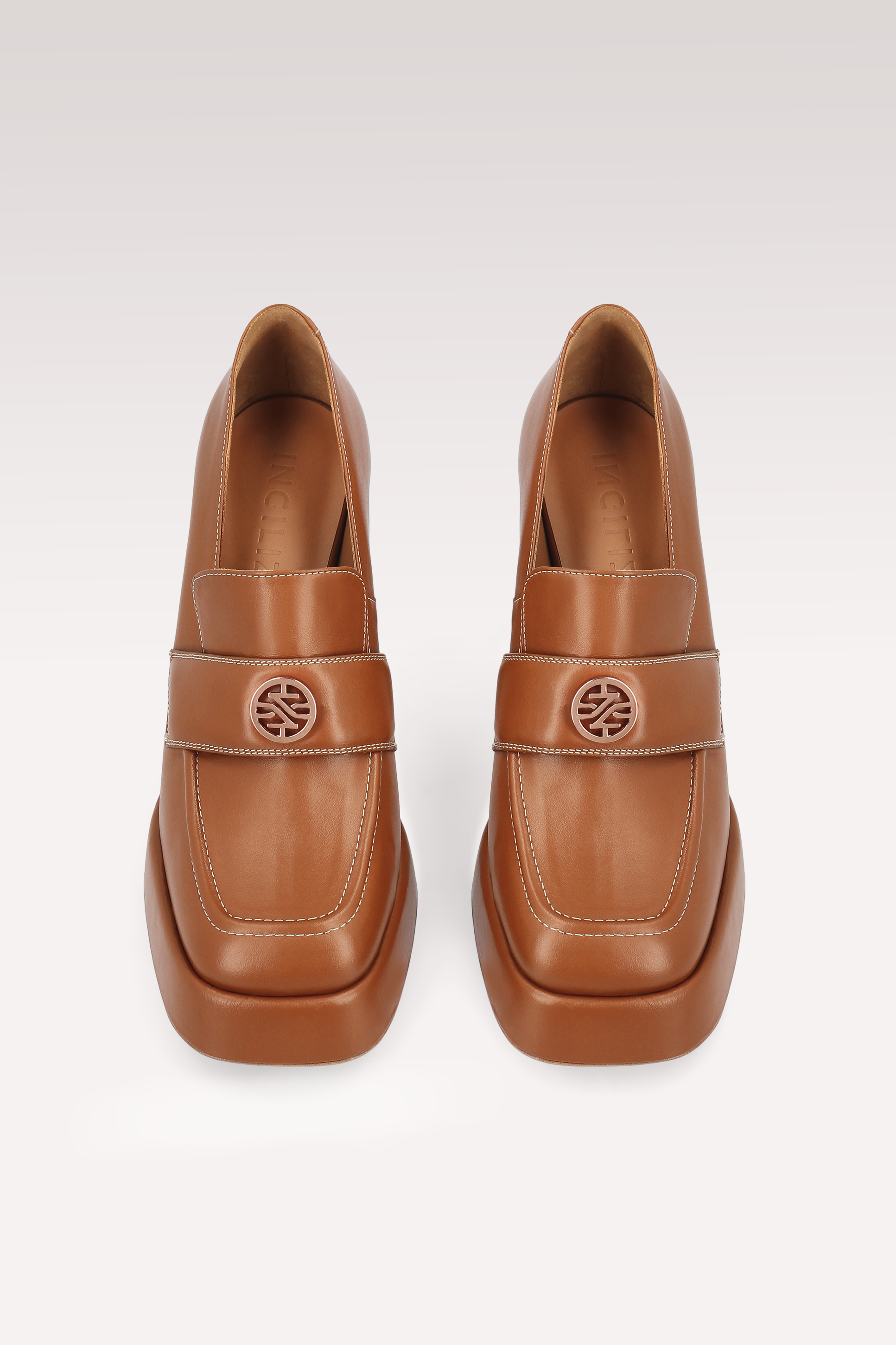 CINDY MOK 02 BROWN STITCH LEATHER PLATFORM PUMPS