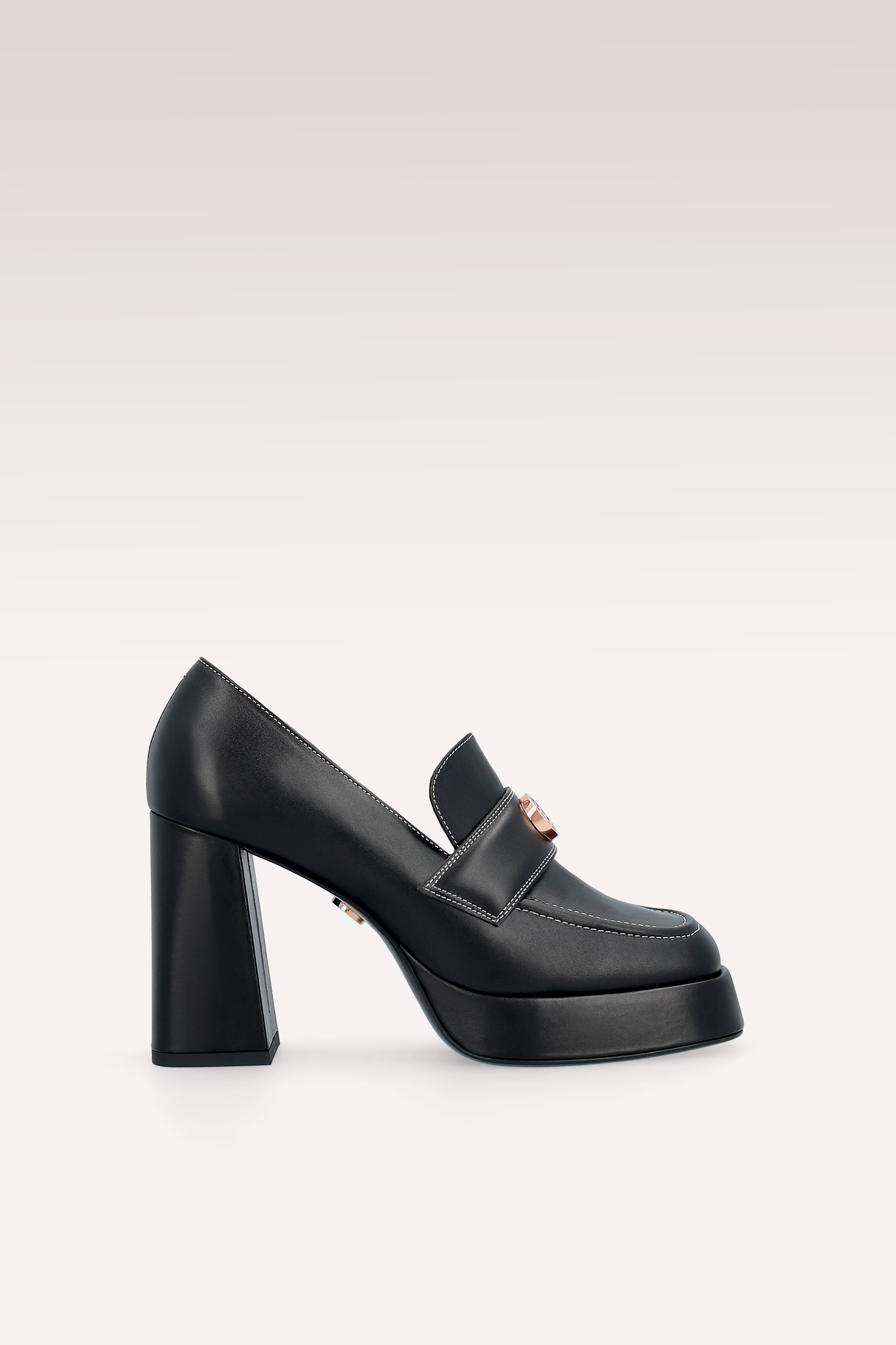 CINDY MOK 02 BLACK STITCH LEATHER PLATFORM PUMPS