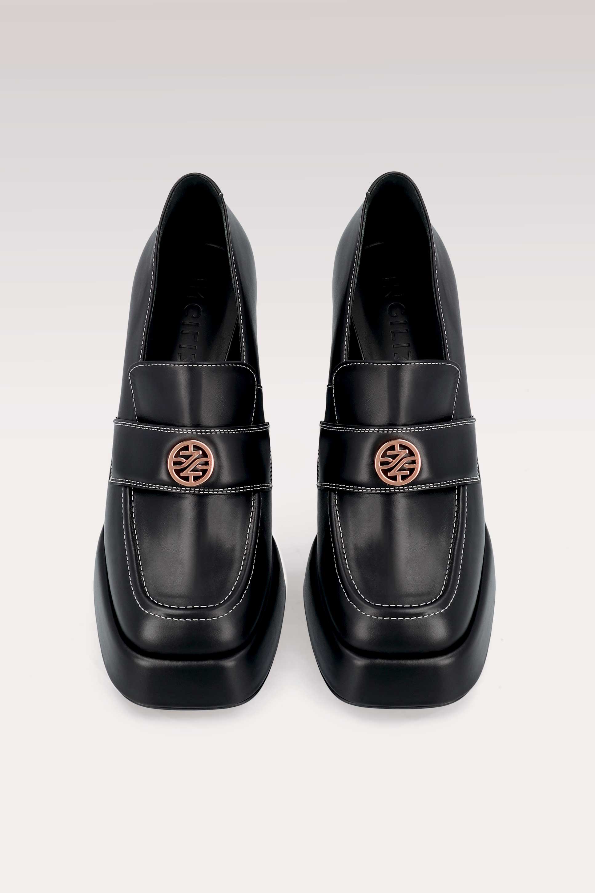 CINDY MOK 02 BLACK STITCH LEATHER PLATFORM PUMPS