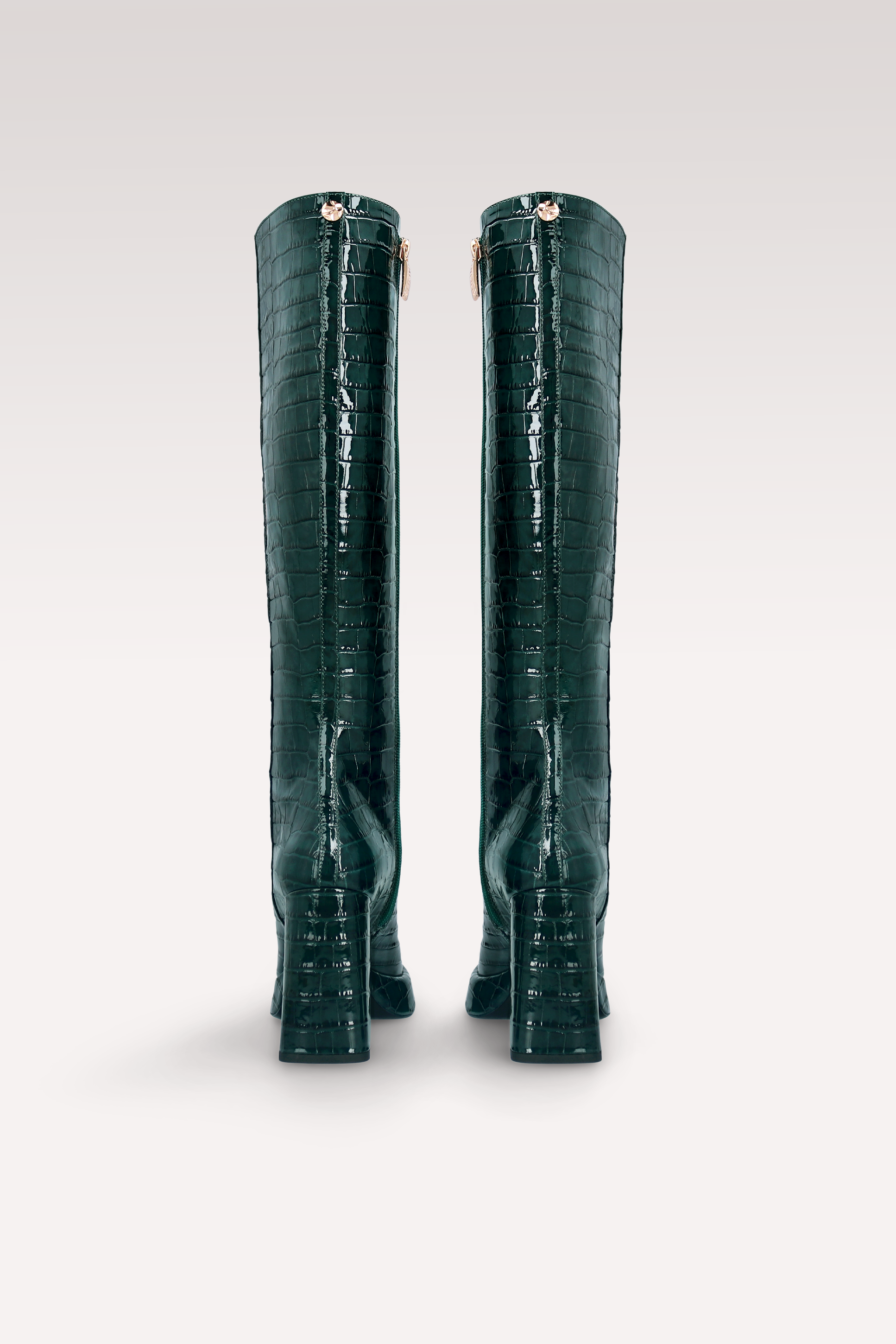 CINDY BOOT 01 GREEN PATENT CROCO EMBOSSED LEATHER PLATFORM BOOTS
