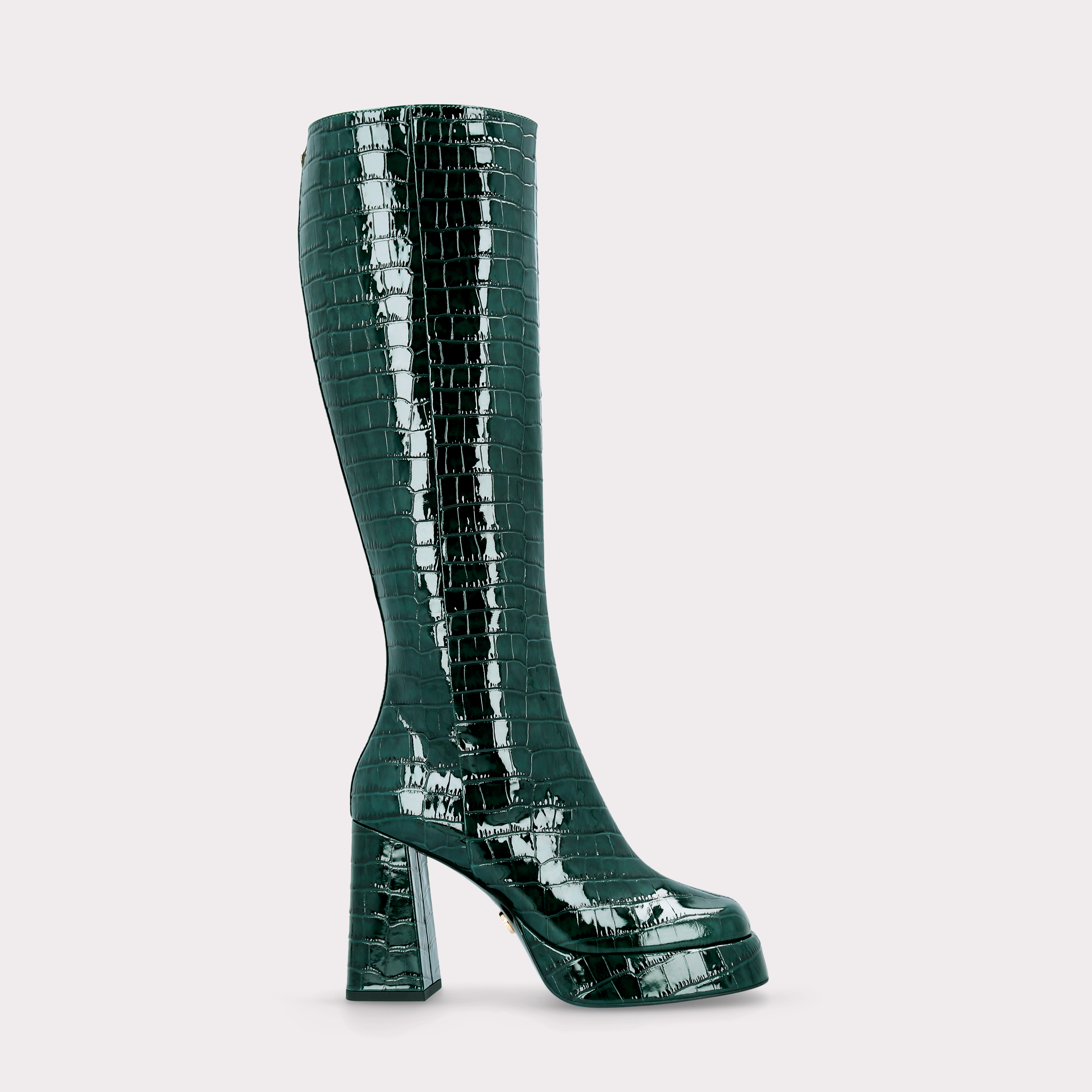 CINDY BOOT 01 GREEN PATENT CROCO EMBOSSED LEATHER PLATFORM BOOTS