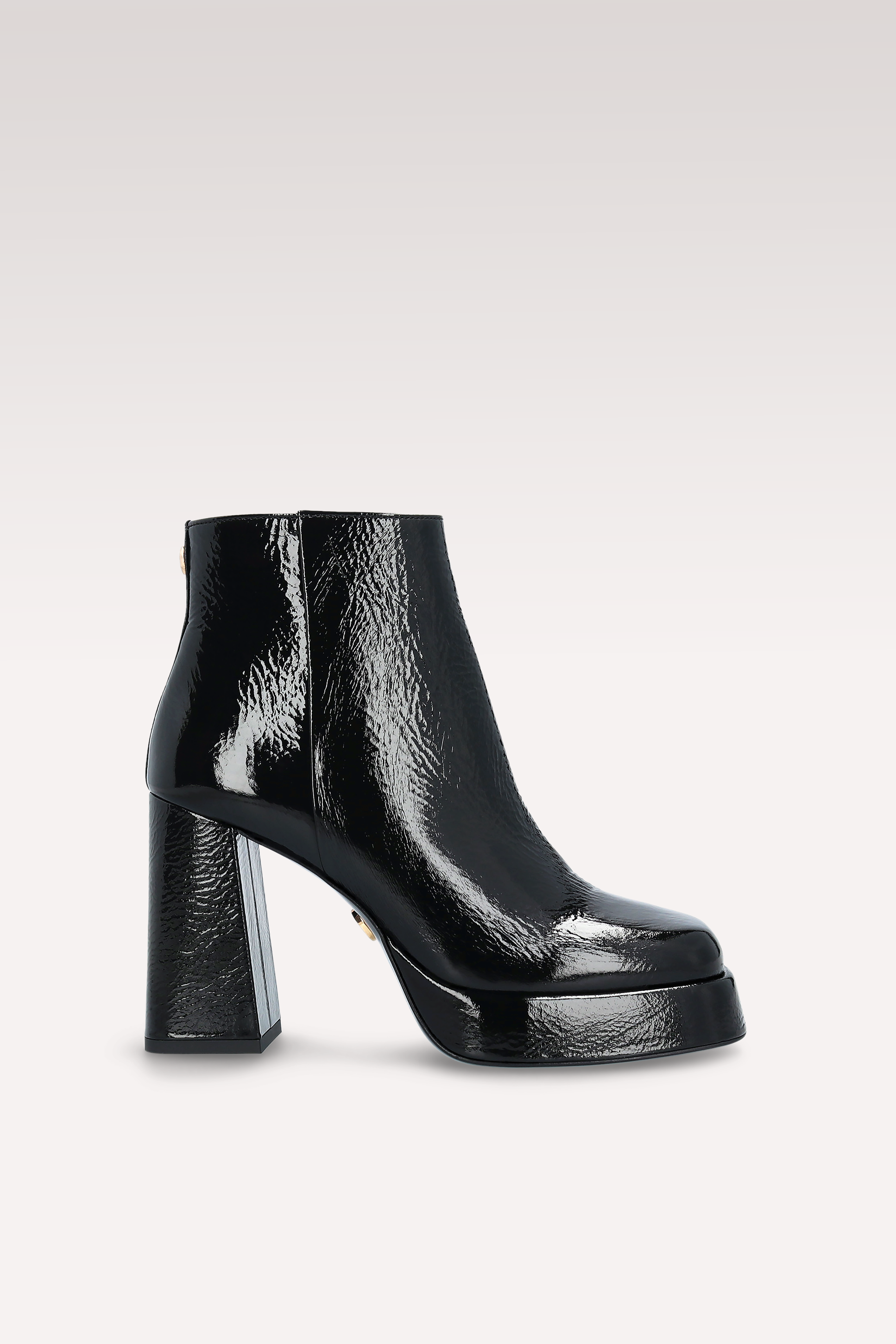 CINDY ZIP 02 BLACK CRUSHED PATENT LEATHER PLATFORM ANKLE BOOTS