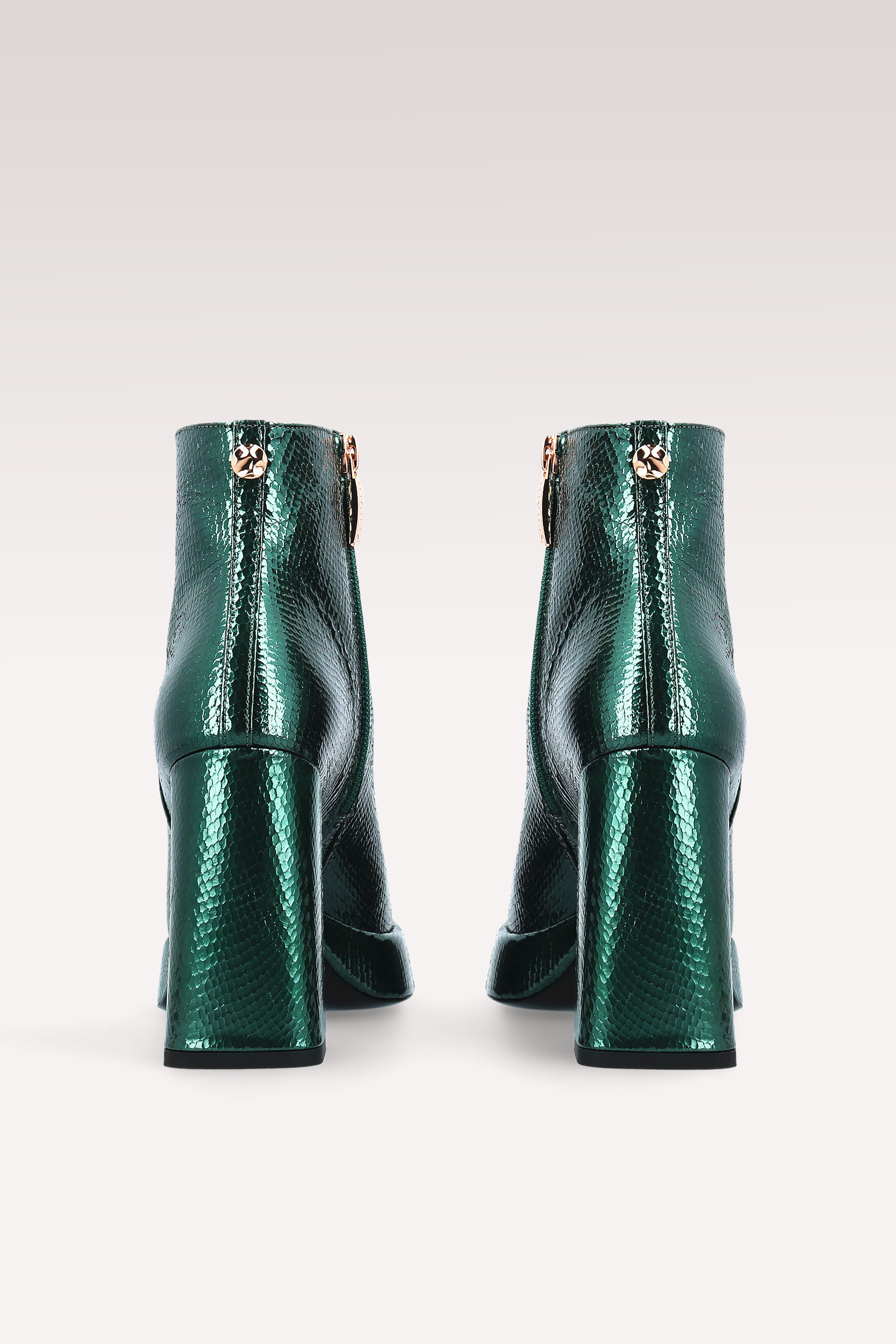 CINDY ZIP 02 MOSS GREEN MINI VIPER  EMBOSSED LEATHER PLATFORM ANKLE BOOTS