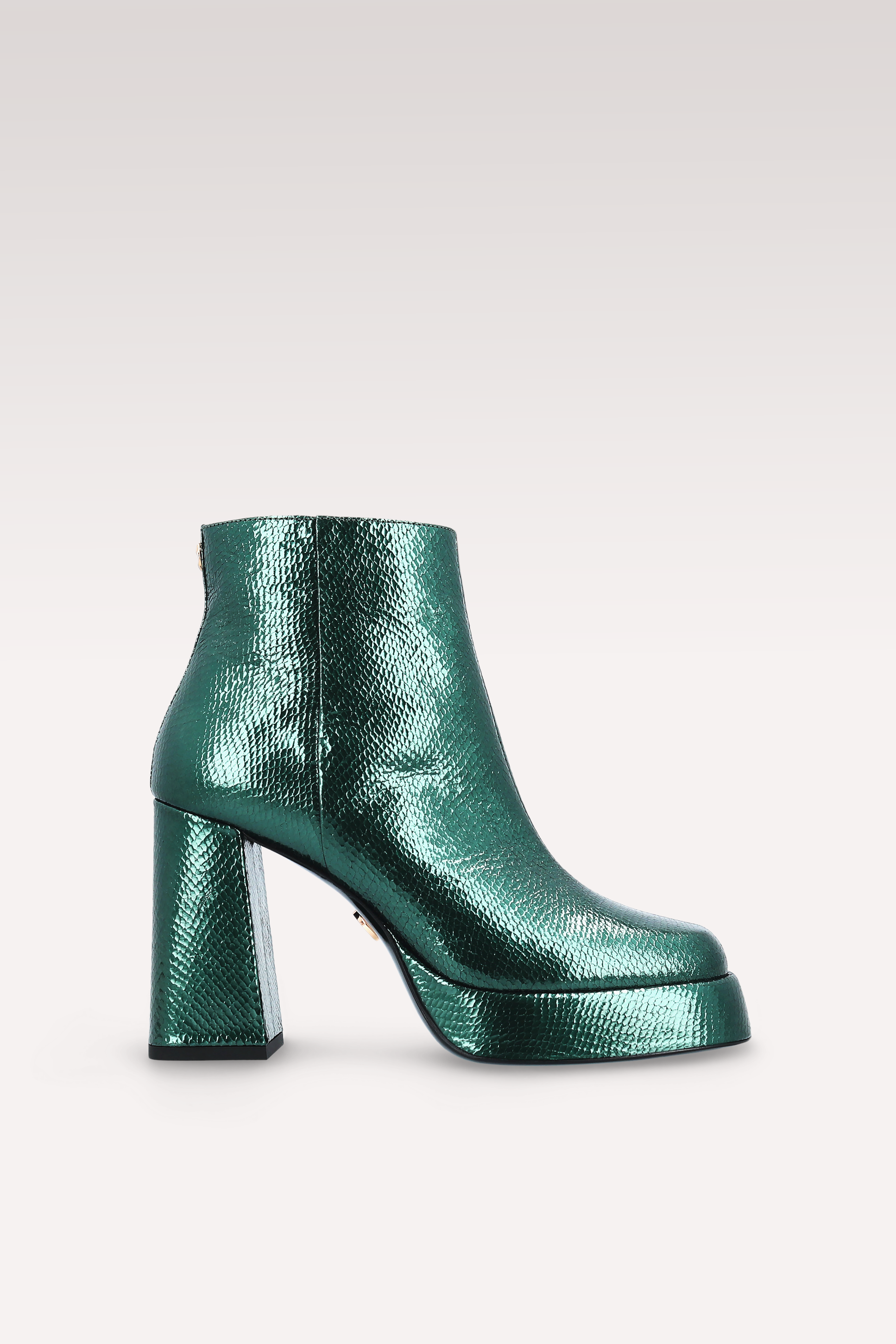 CINDY ZIP 02 MOSS GREEN MINI VIPER  EMBOSSED LEATHER PLATFORM ANKLE BOOTS