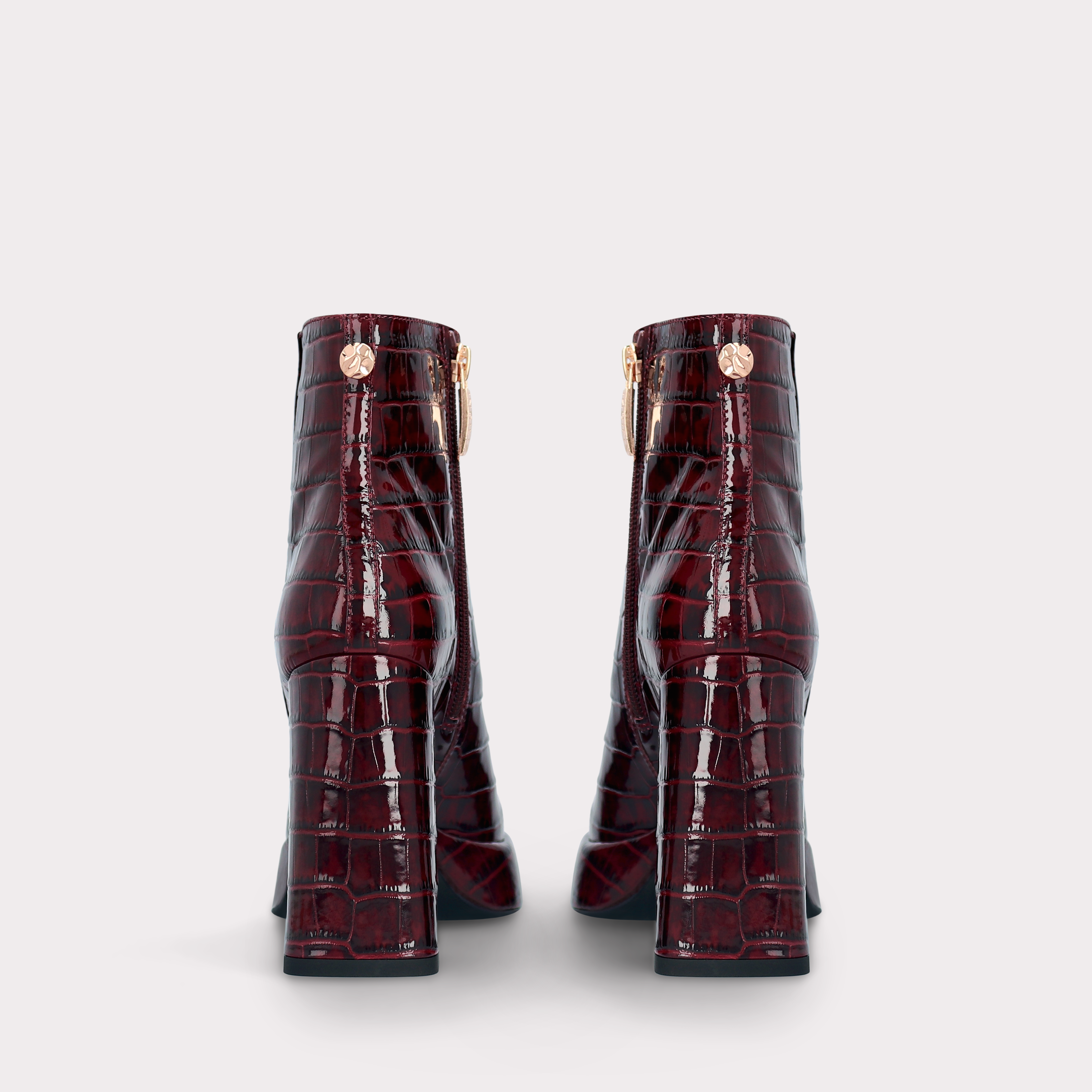 CINDY ZIP 02 BURGUNDY PATENT CROCO EMBOSSED LEATHER PLATFORM ANKLE BOOTS