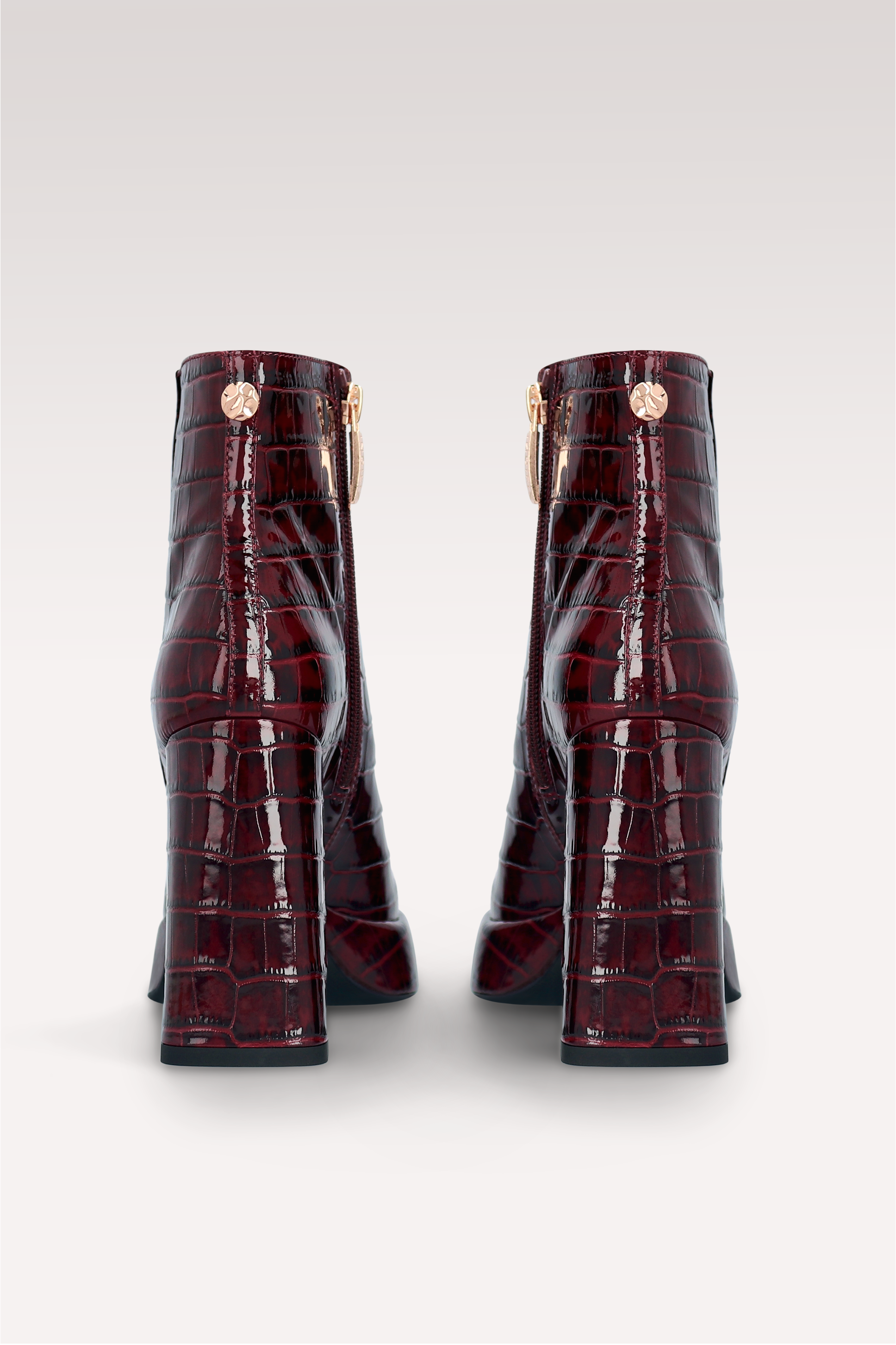 CINDY ZIP 02 BURGUNDY PATENT CROCO EMBOSSED LEATHER PLATFORM ANKLE BOOTS
