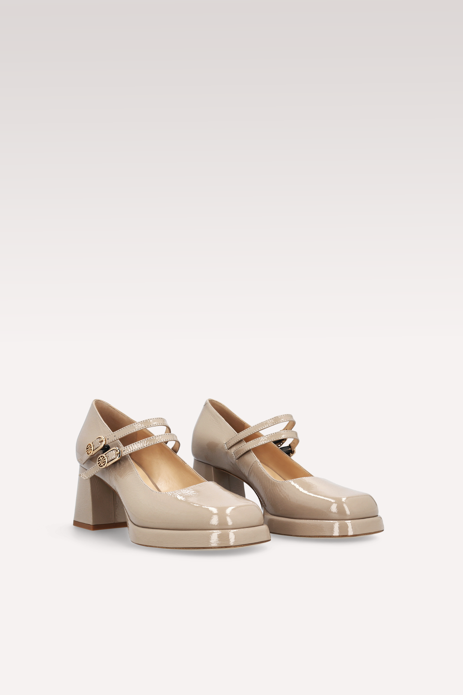 CONNIE BEBE 01 NUDE CRUSHED PATENT LEATHER PLATFORM PUMPS