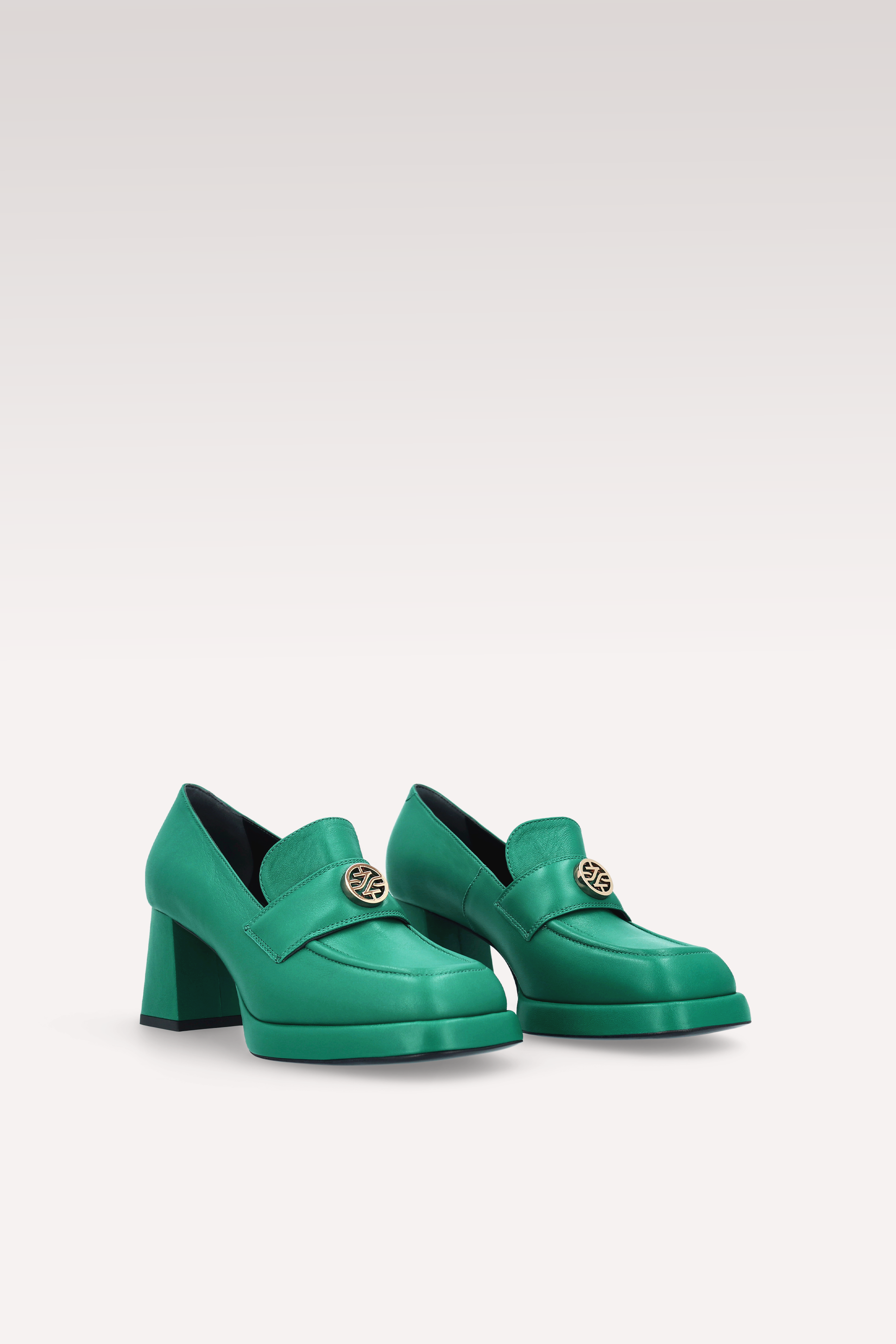 CONNIE MOK 02 GREEN SMOOTH LEATHER PLATFORM PUMPS