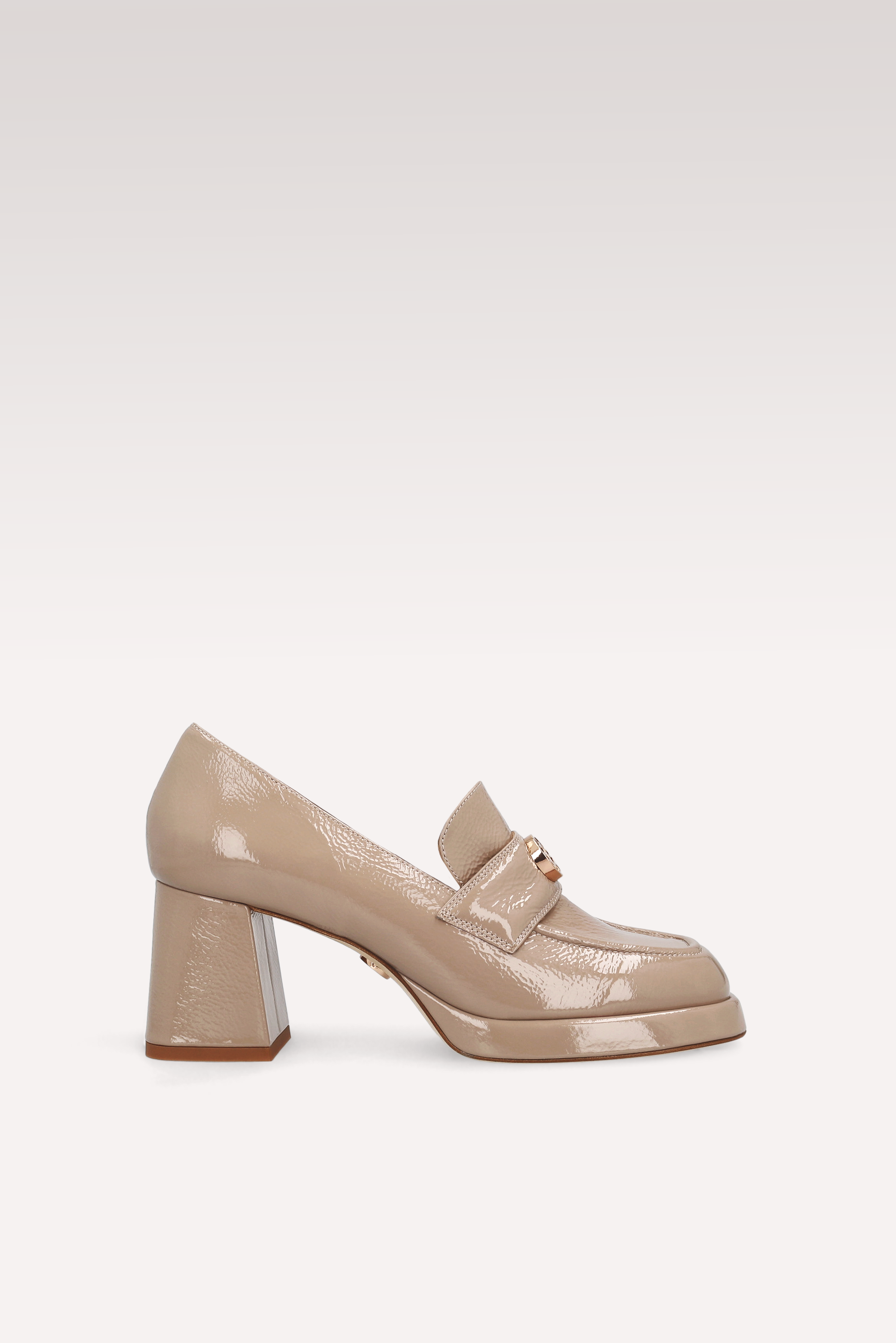 CONNIE MOK 02 BEIGE CRUSHED PATENT LEATHER PLATFORM PUMPS