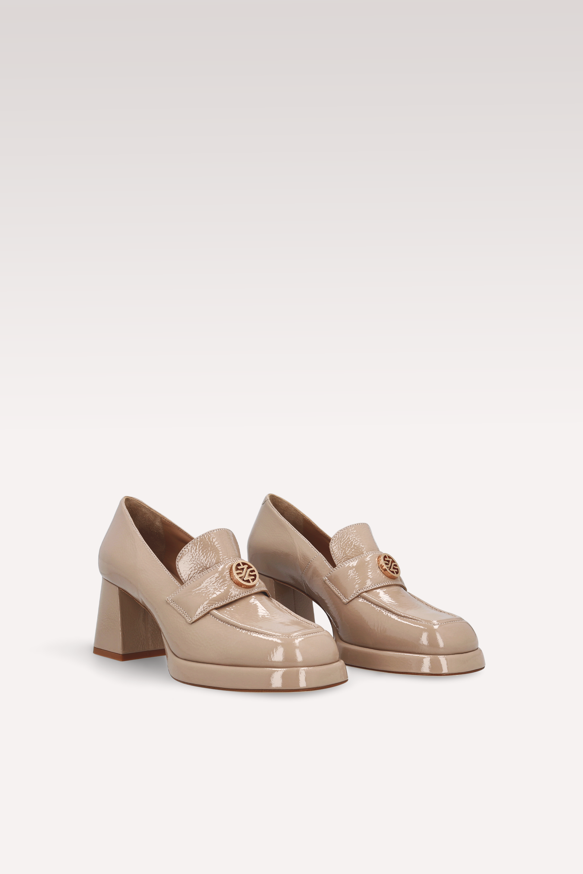 CONNIE MOK 02 BEIGE CRUSHED PATENT LEATHER PLATFORM PUMPS