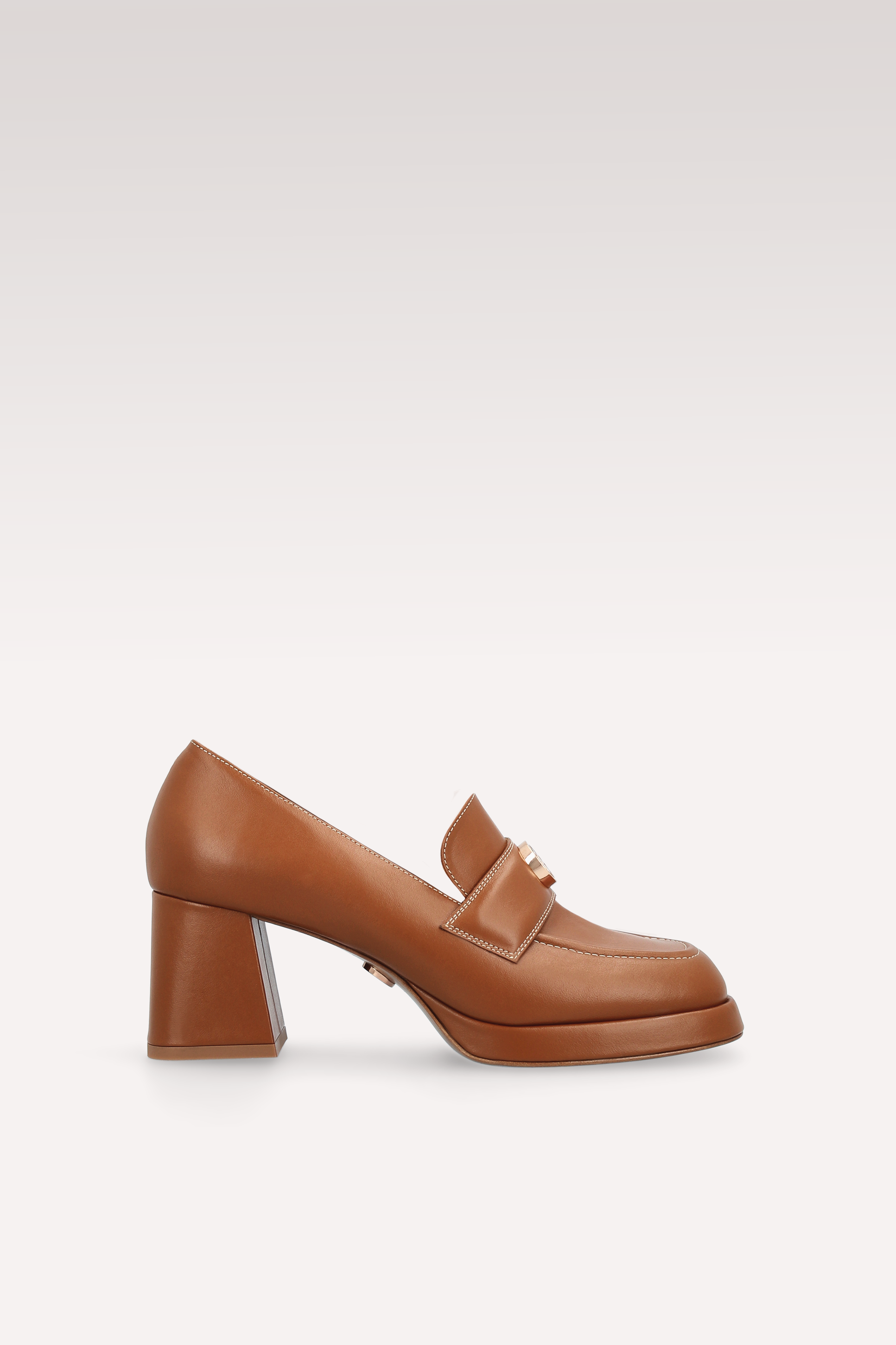 CONNIE MOK 02 BROWN STITCH LEATHER PLATFORM PUMPS